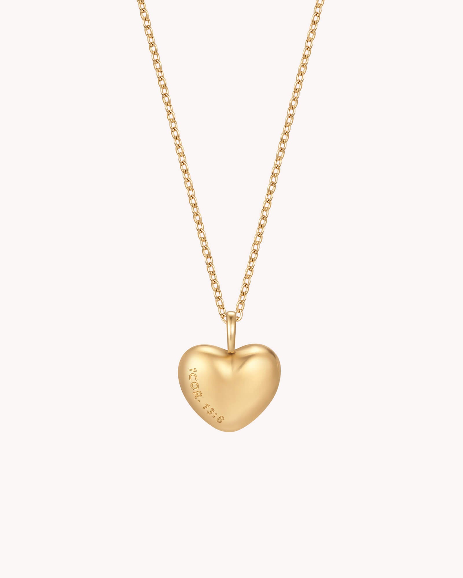 1 Corinthians 13:8 Love Never Fails Gold Heart Necklace