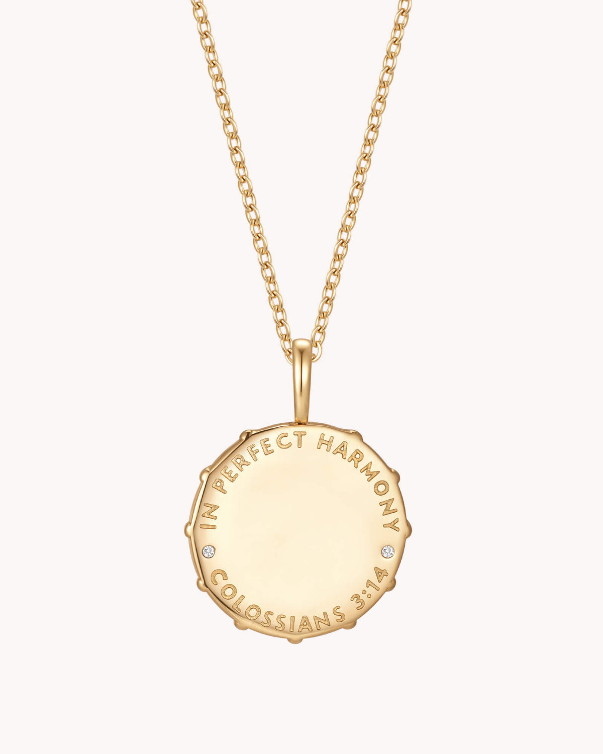 Back of Colossians 3:14 Love Binds Gold Medallion Necklace