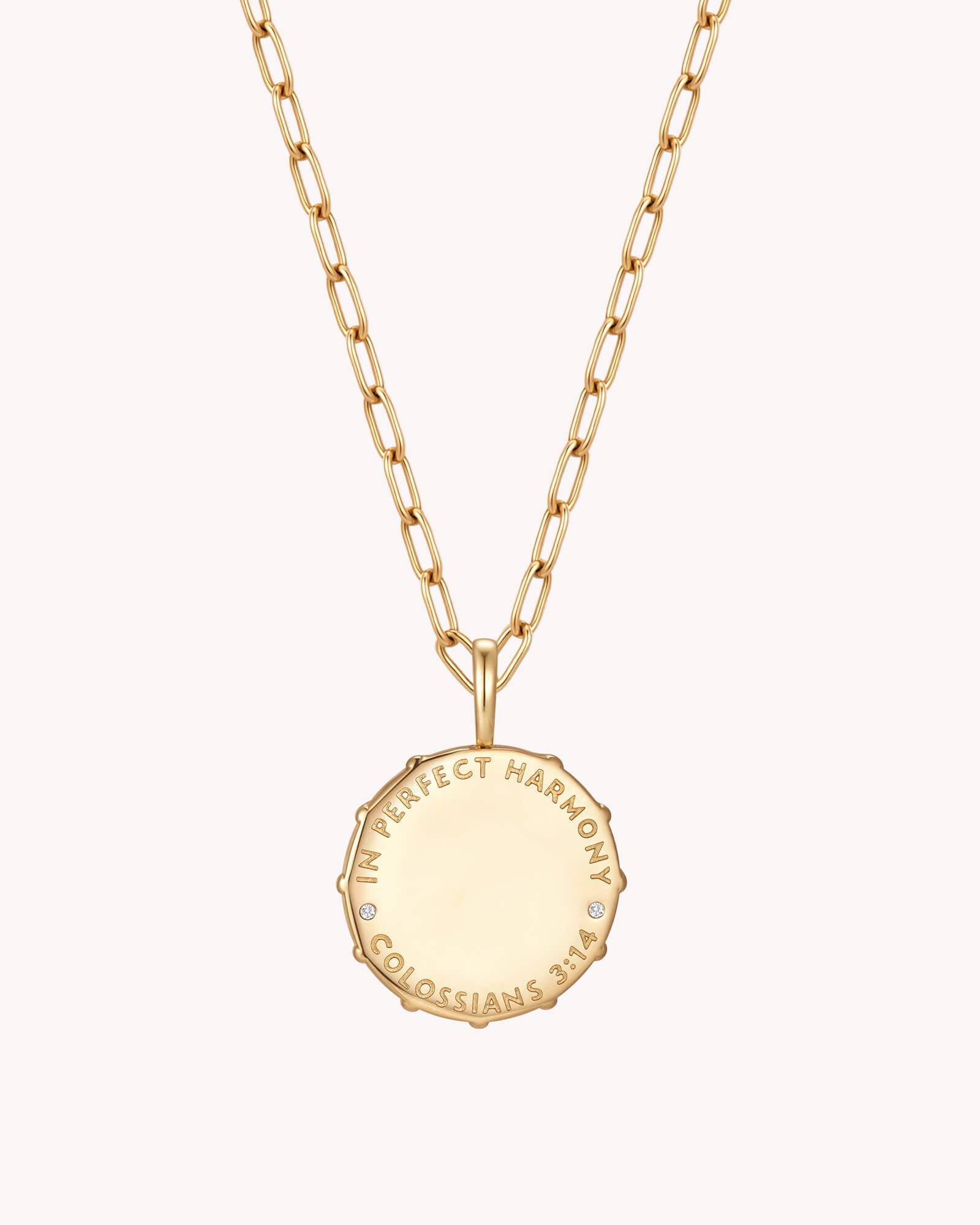 Back of Colossians 3:14 Love Binds Gold Medallion Necklace
