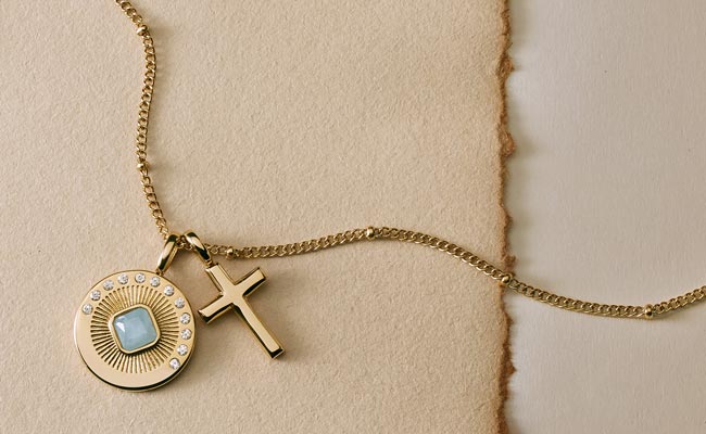John 15:15 inspired gold pendant with cross pendant on satellite chain necklace