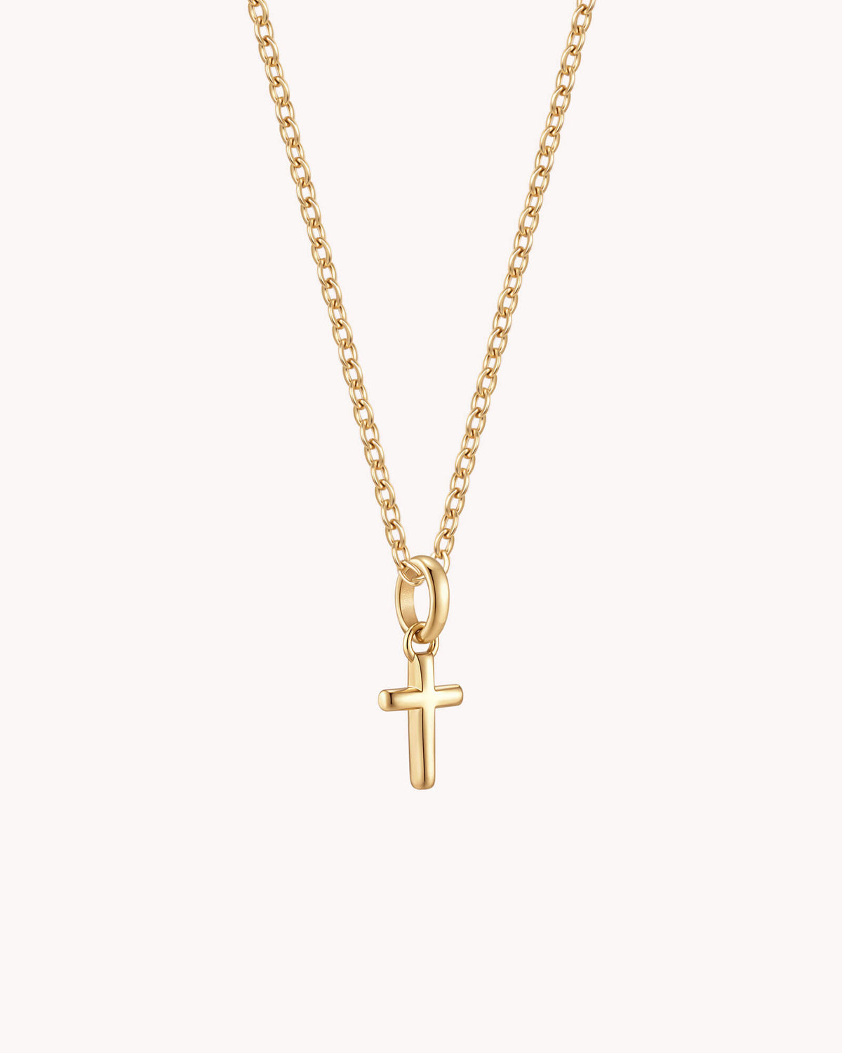 Angled view of Gold Petite Classic Cross Cable Chain Necklace