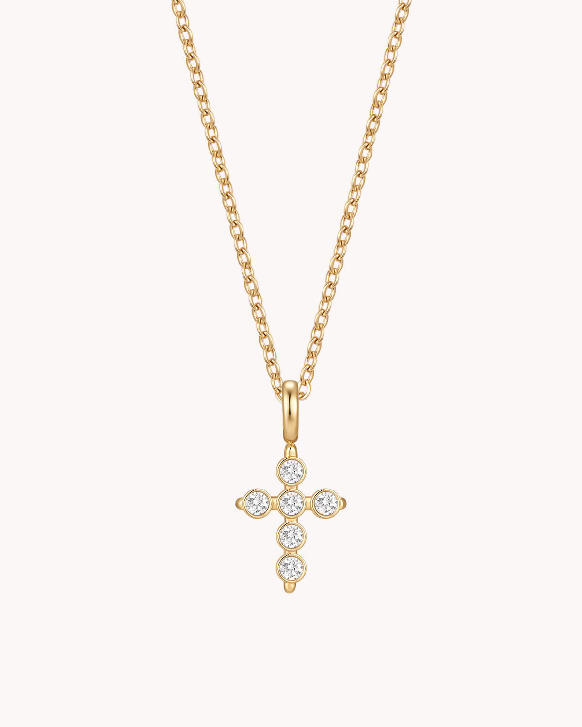 Gold Delicate CZ Cross Cable Chain Necklace