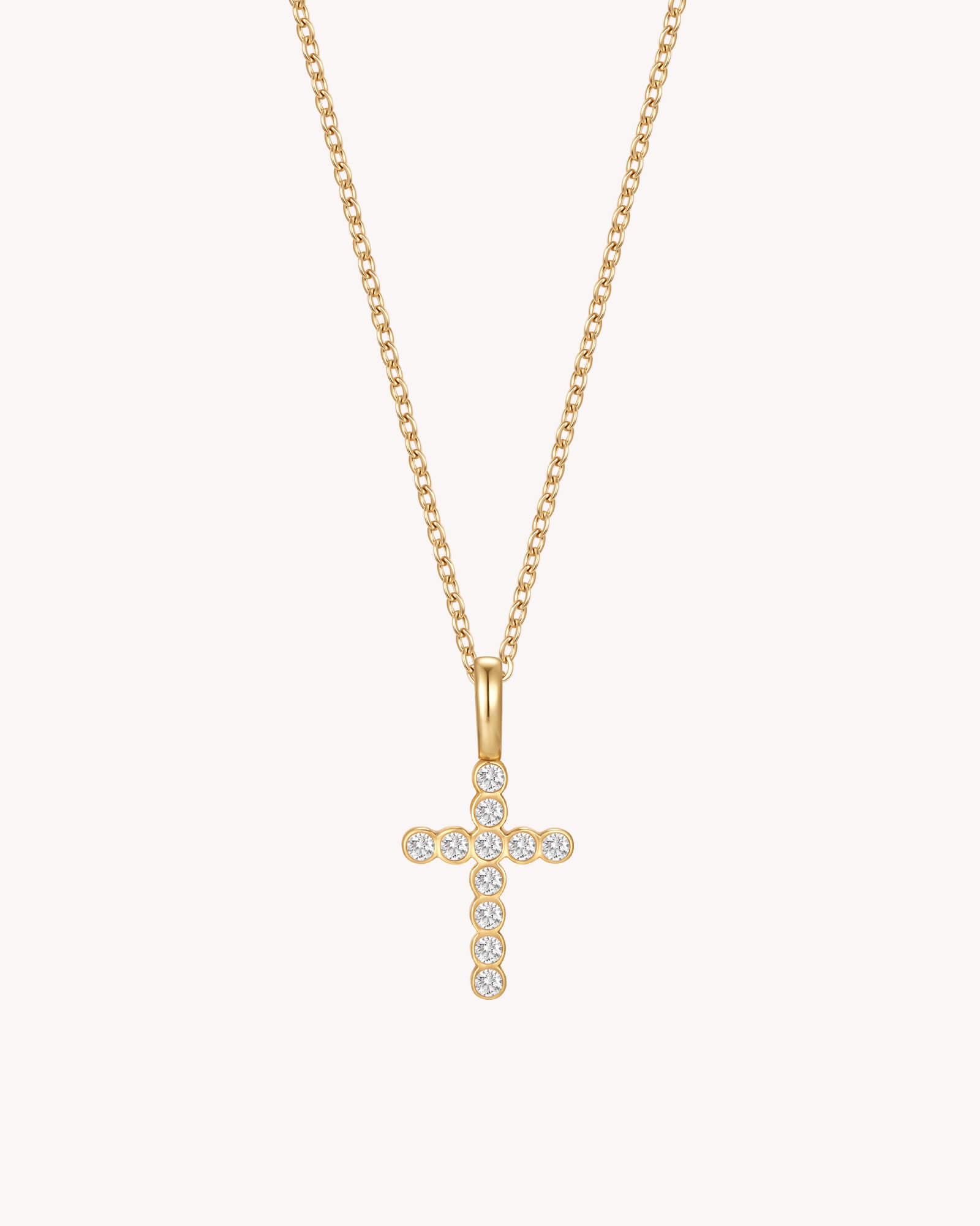 Gold Refined CZ Cross Cable Chain Necklace