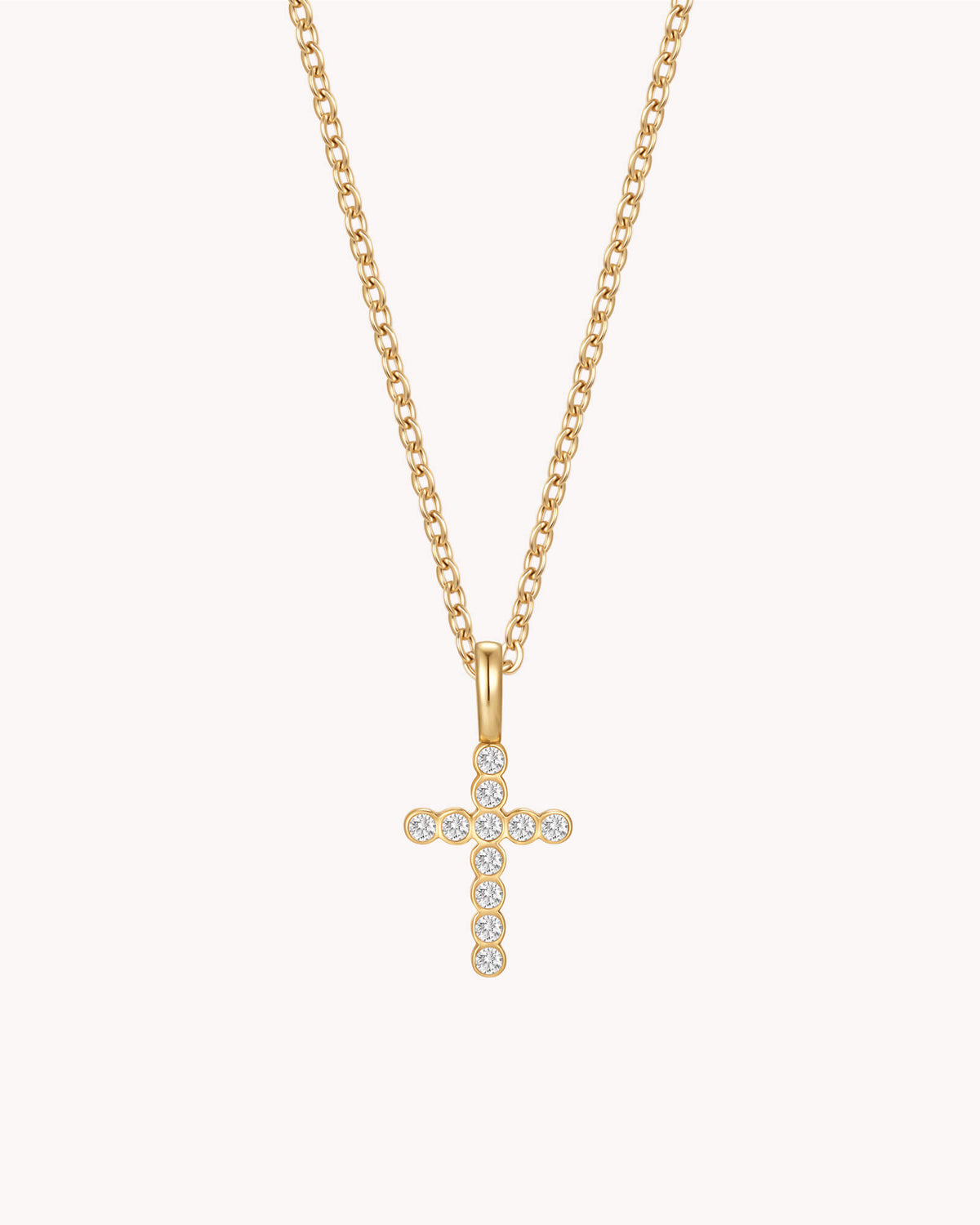Gold Refined CZ Cross Cable Chain Necklace
