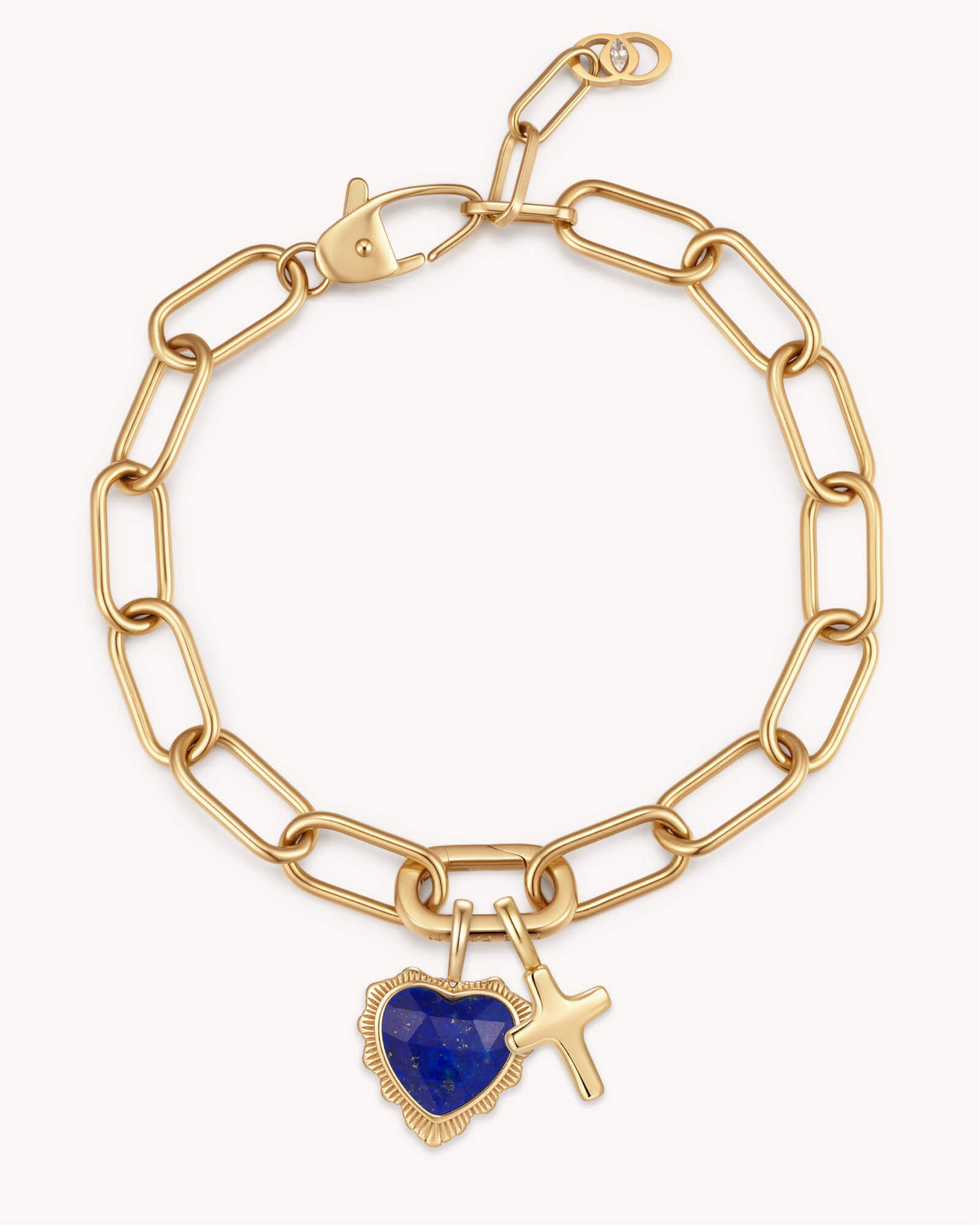 James 1:2 Gold White Heart Puff Cross Charm Bracelet