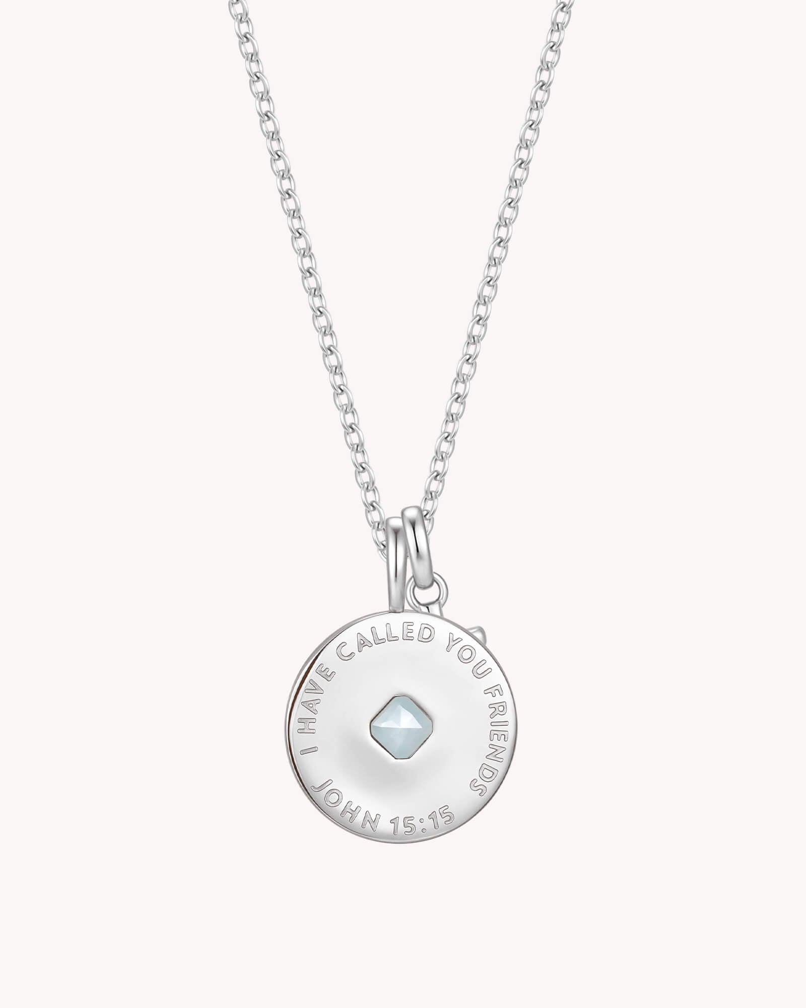 Back of John 15:15 Friendship White Gold Necklace
