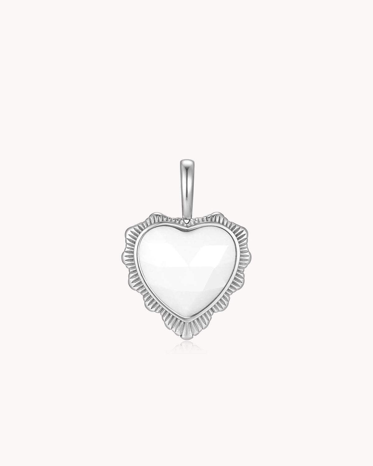 Take Heart John 16:33 White Gold White Onyx Heart Pendant