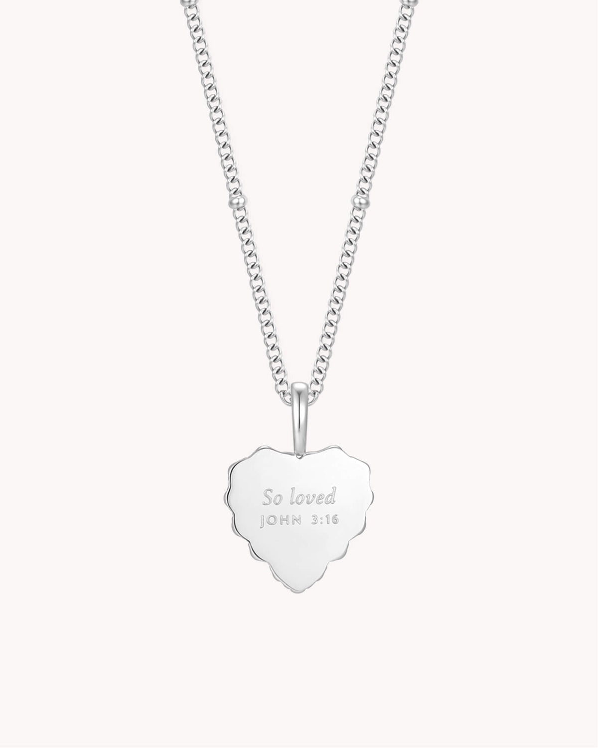Back of John 3:16 So Loved White Gold Heart Necklace