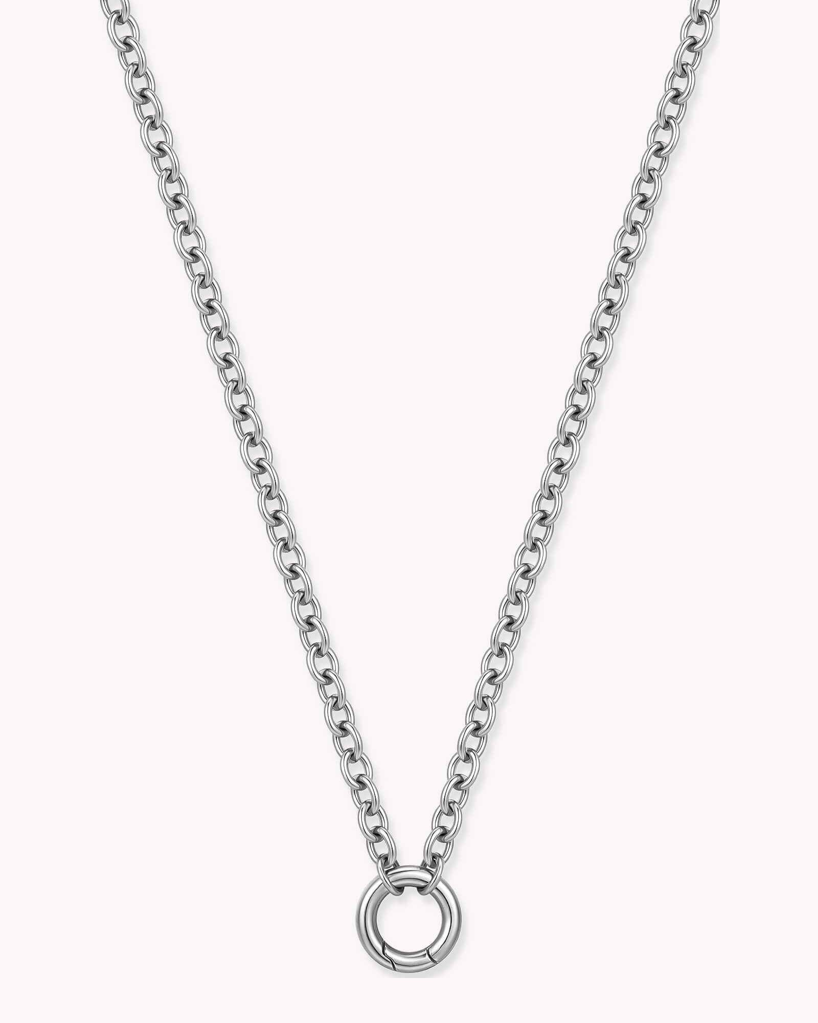 Large Cable Chain Stainless Steel Necklace with Circle Annex Link