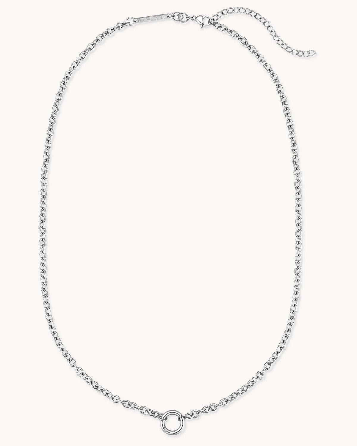 Angled view of Large Cable Chain White Gold Necklace with Circle Annex Link