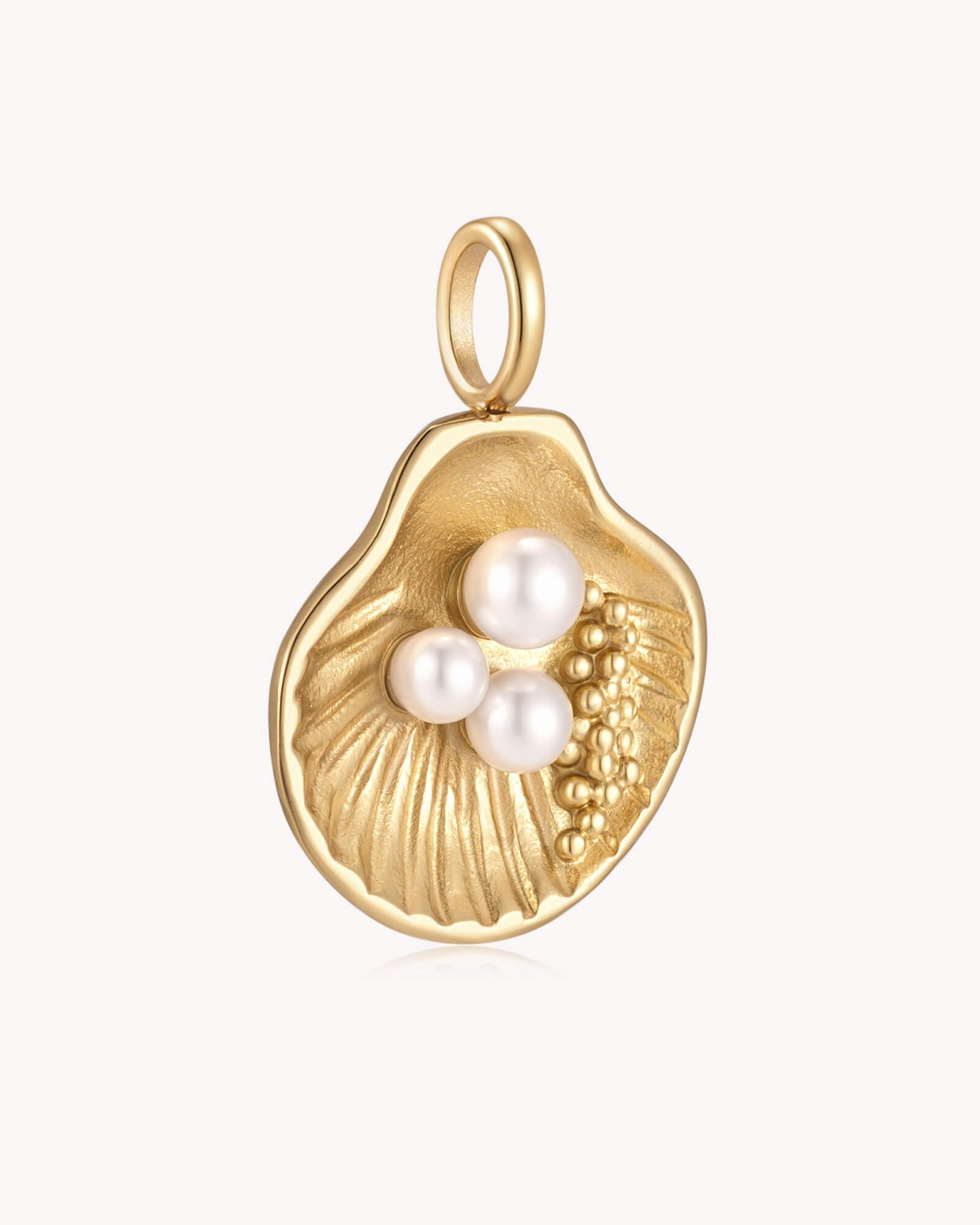 Angled view of Maternal Faith 2 Timothy 1:5 Gold Pearl Pendant