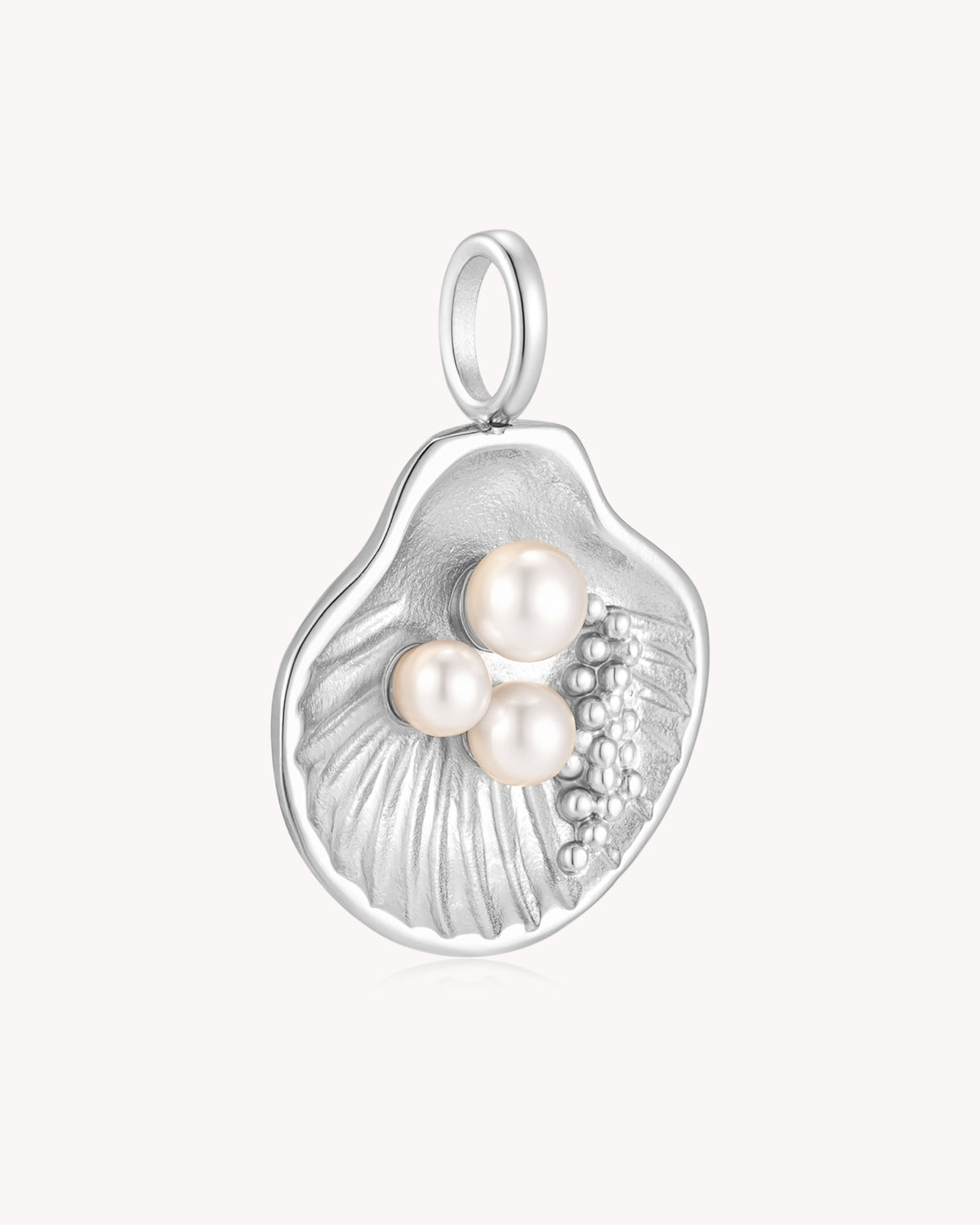 Angled view of Maternal Faith 2 Timothy 1:5 White Gold Pearl Pendant