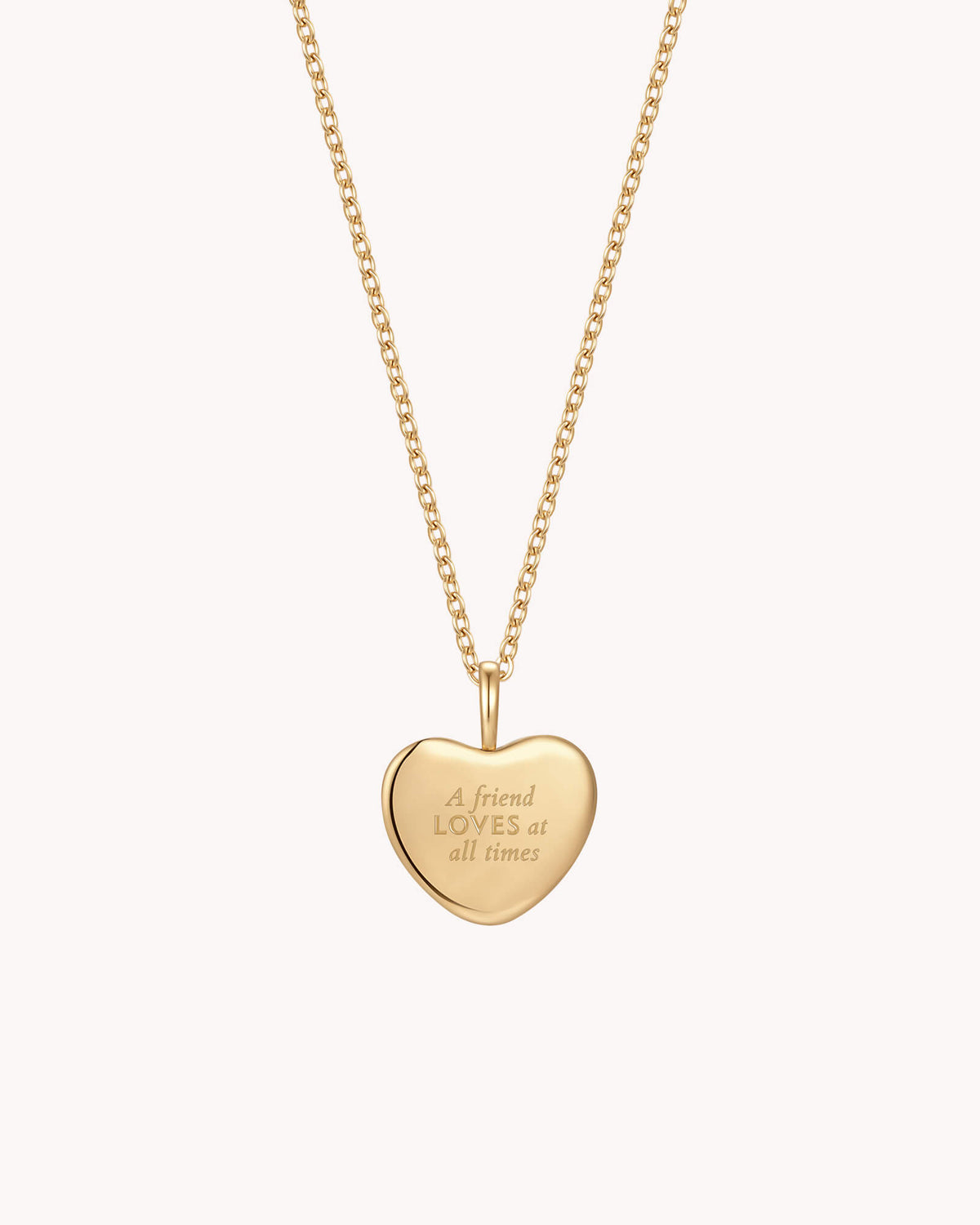 Back of Proverbs 17:17 A Friend Loves Gold Heart Necklace