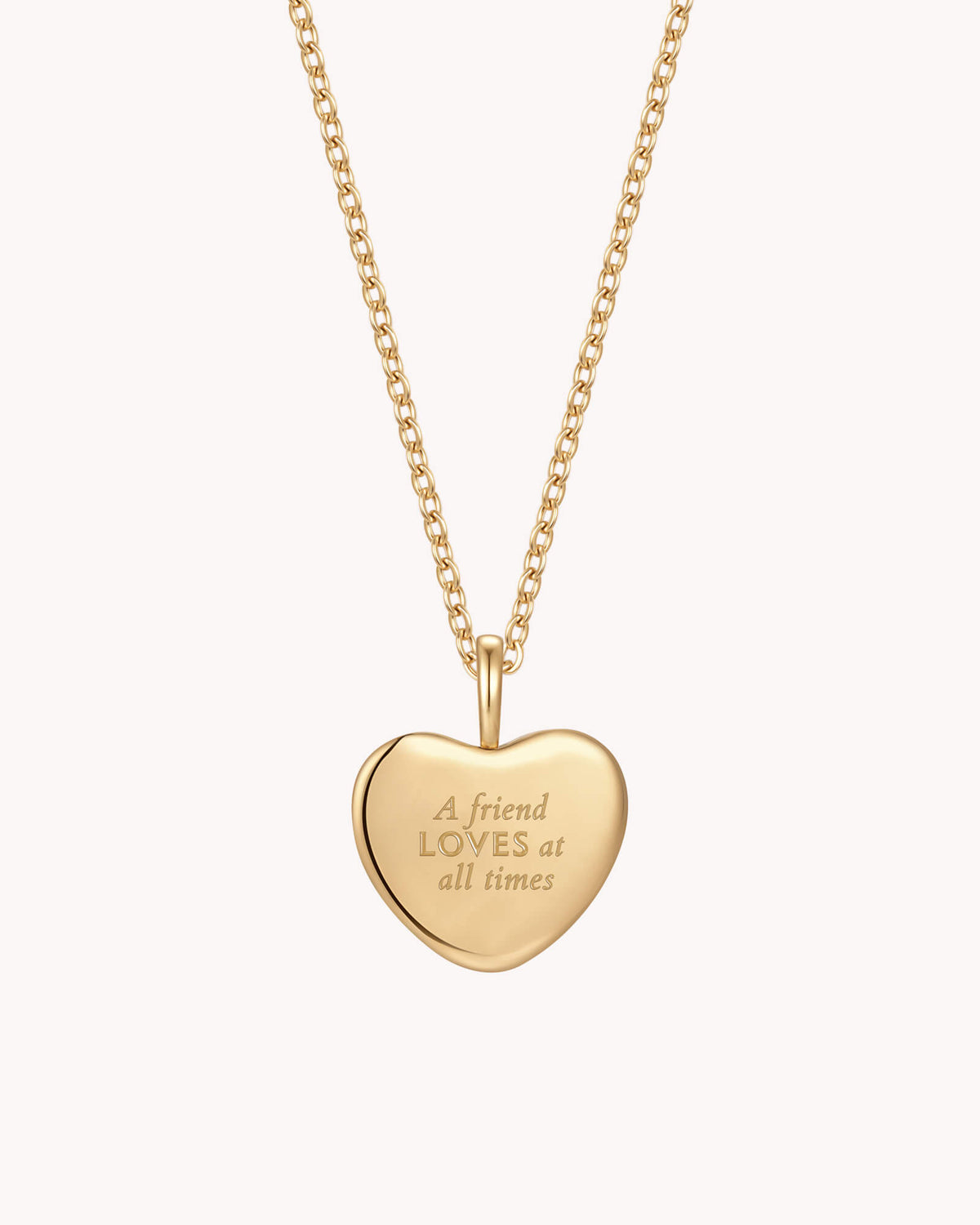 Back of Proverbs 17:17 A Friend Loves Gold Heart Necklace