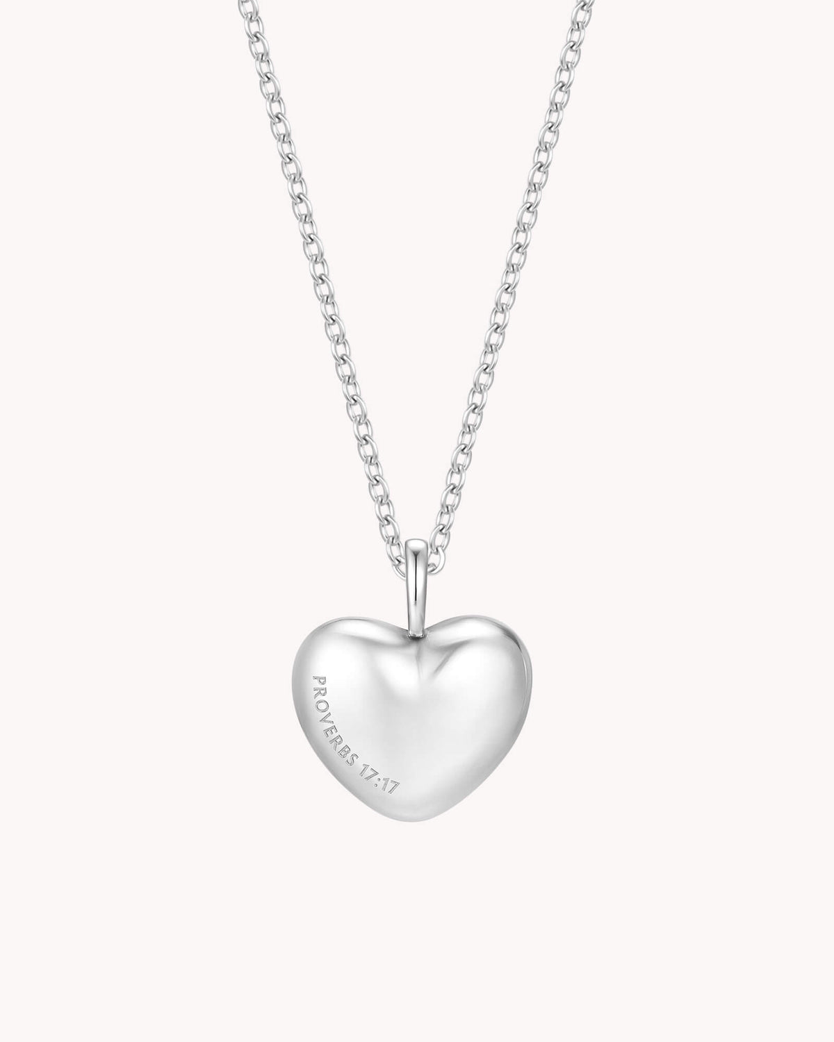 Proverbs 17:17 A Friend Loves White Gold Heart Necklace