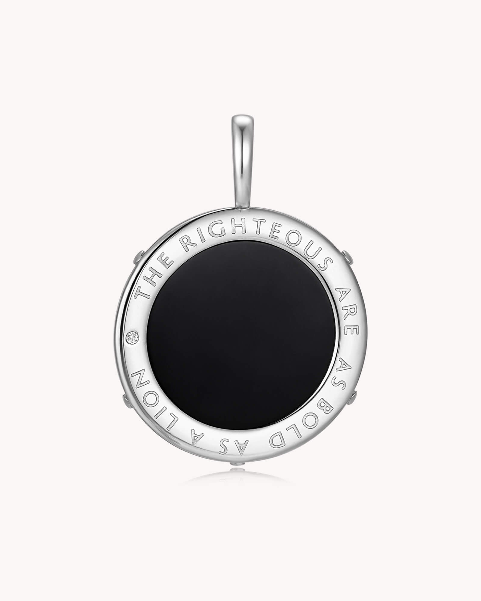 Back of Bold as a Lion Proverbs 28:1 Stainless Steel Onyx Medallion