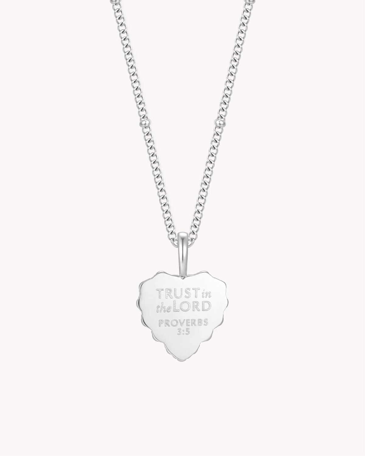 Back of Proverbs 3:5-6 Trust in the LORD White Gold Heart Necklace