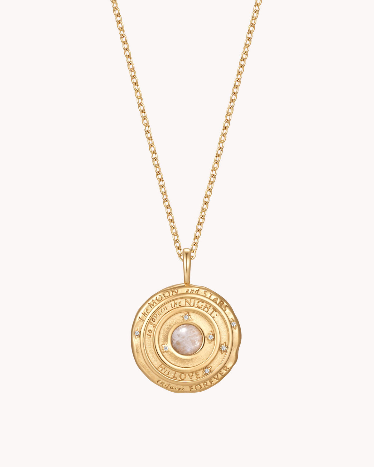 Psalm 136:9 The Moon and Stars Gold Medallion Necklace