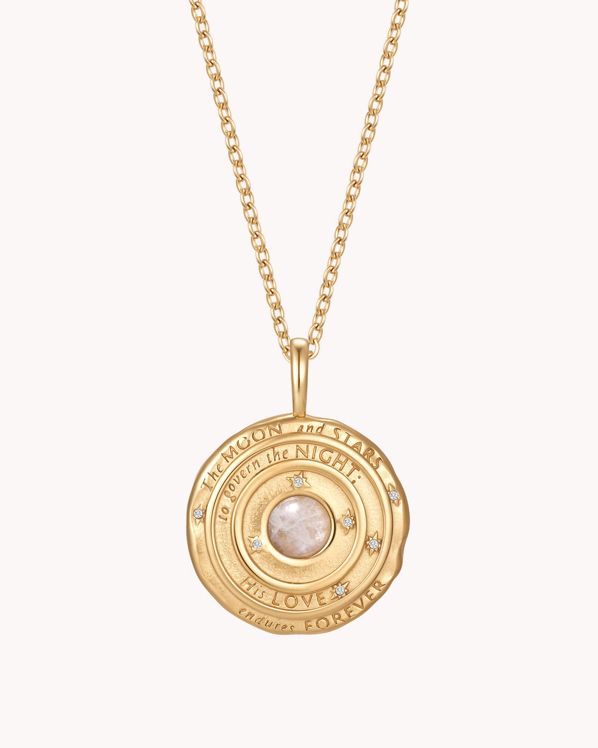 Psalm 136:9 The Moon and Stars Gold Medallion Necklace