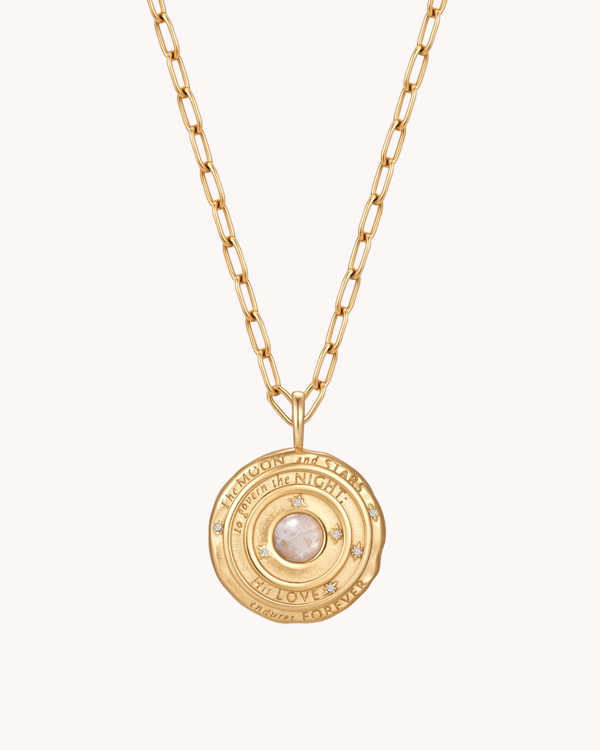 Psalm 136:9 The Moon and Stars Gold Small Link Chain Necklace