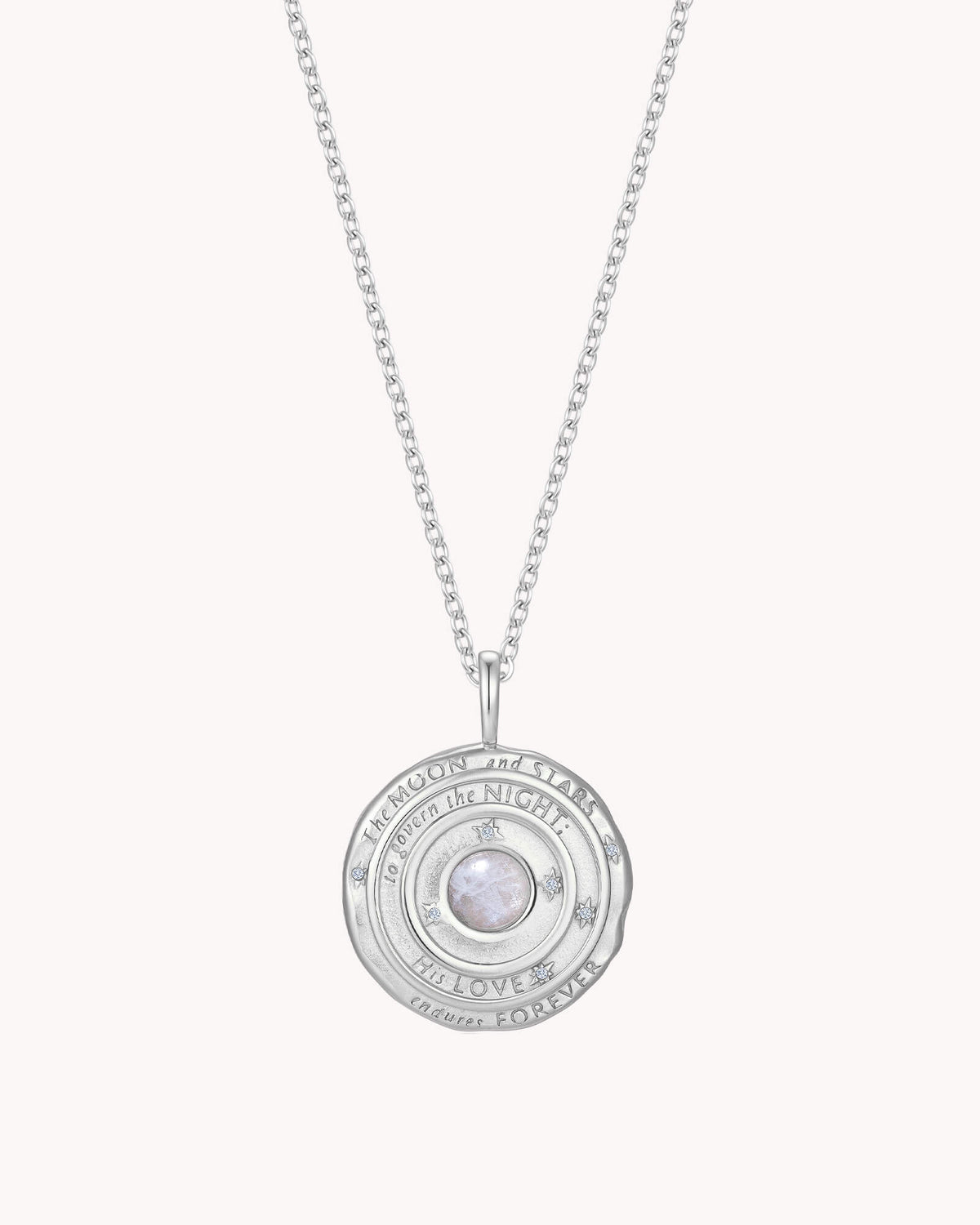 Psalm 136:9 The Moon and Stars White Gold Cable Chain Necklace