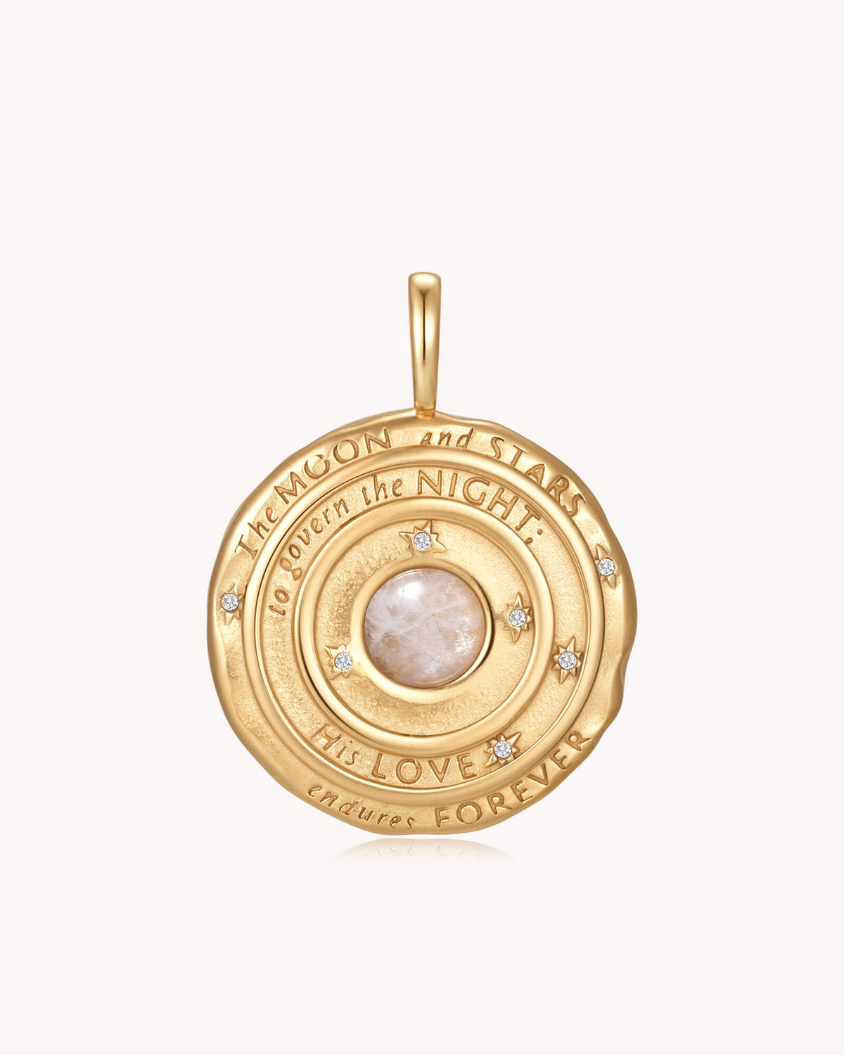 The Moon and Stars Psalm 136:9 Gold Moonstone Medallion