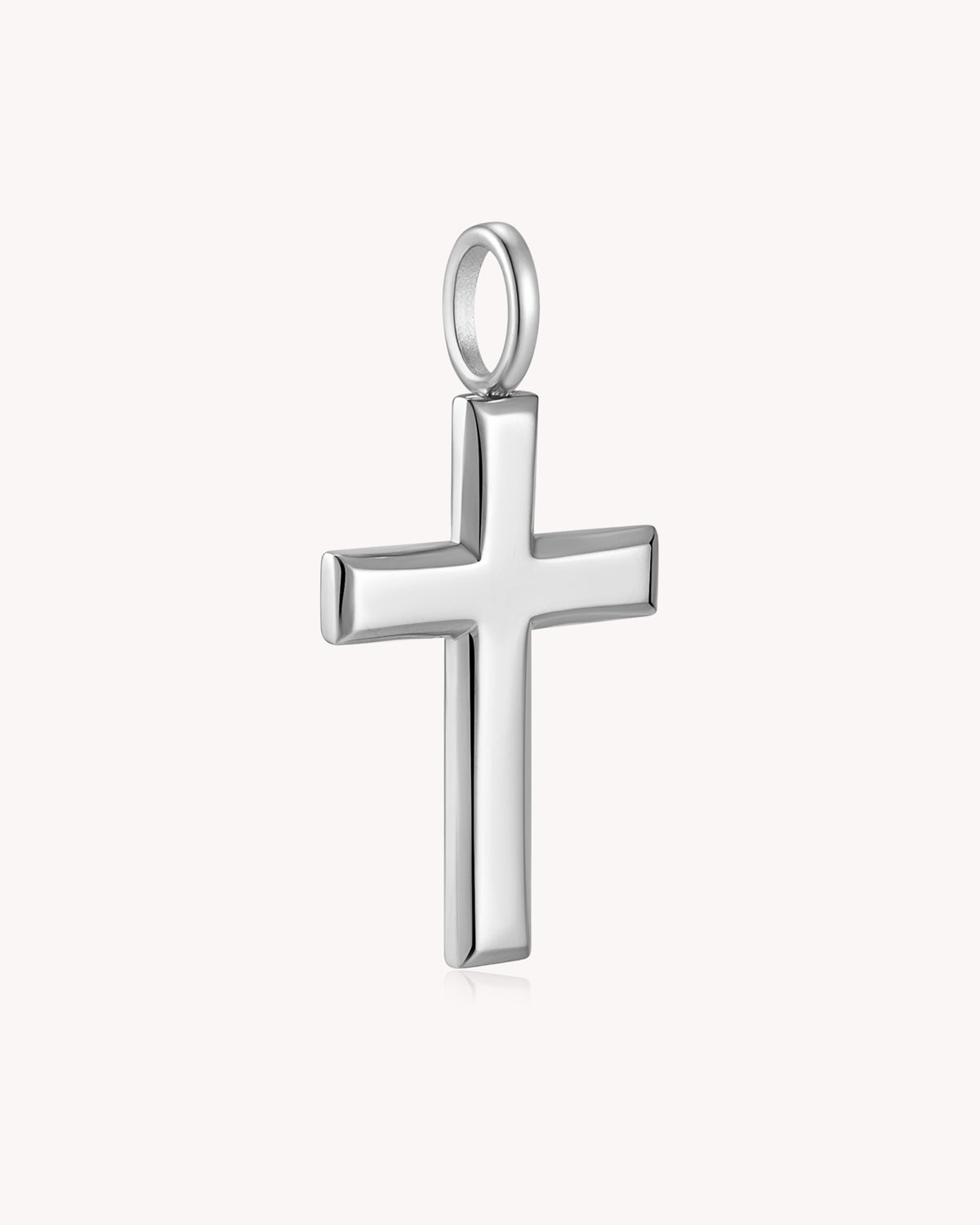 Angled view of Stainless Steel Large Classic Cross Pendant