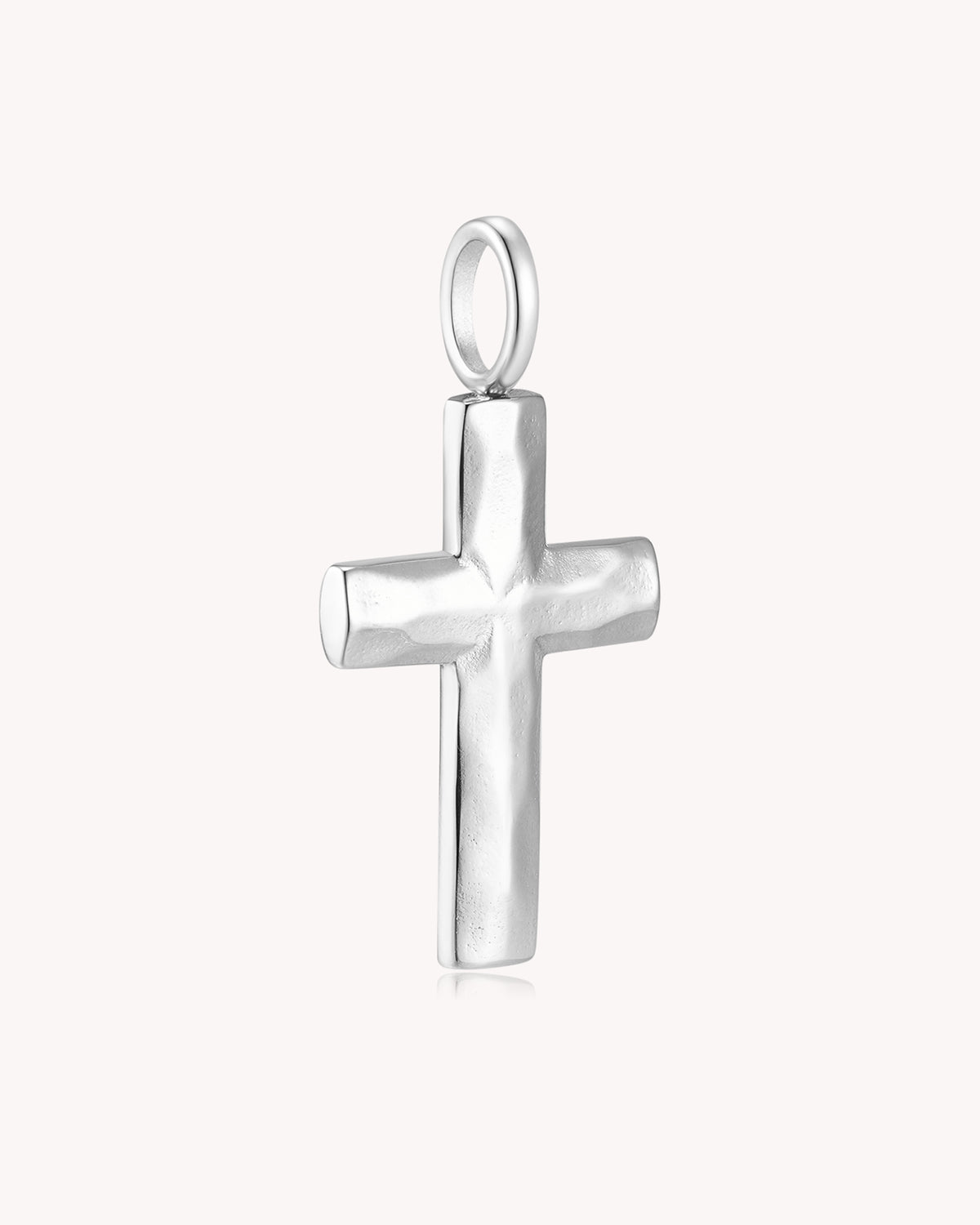 Angled view of Stainless Steel Large Textured Cross Pendant