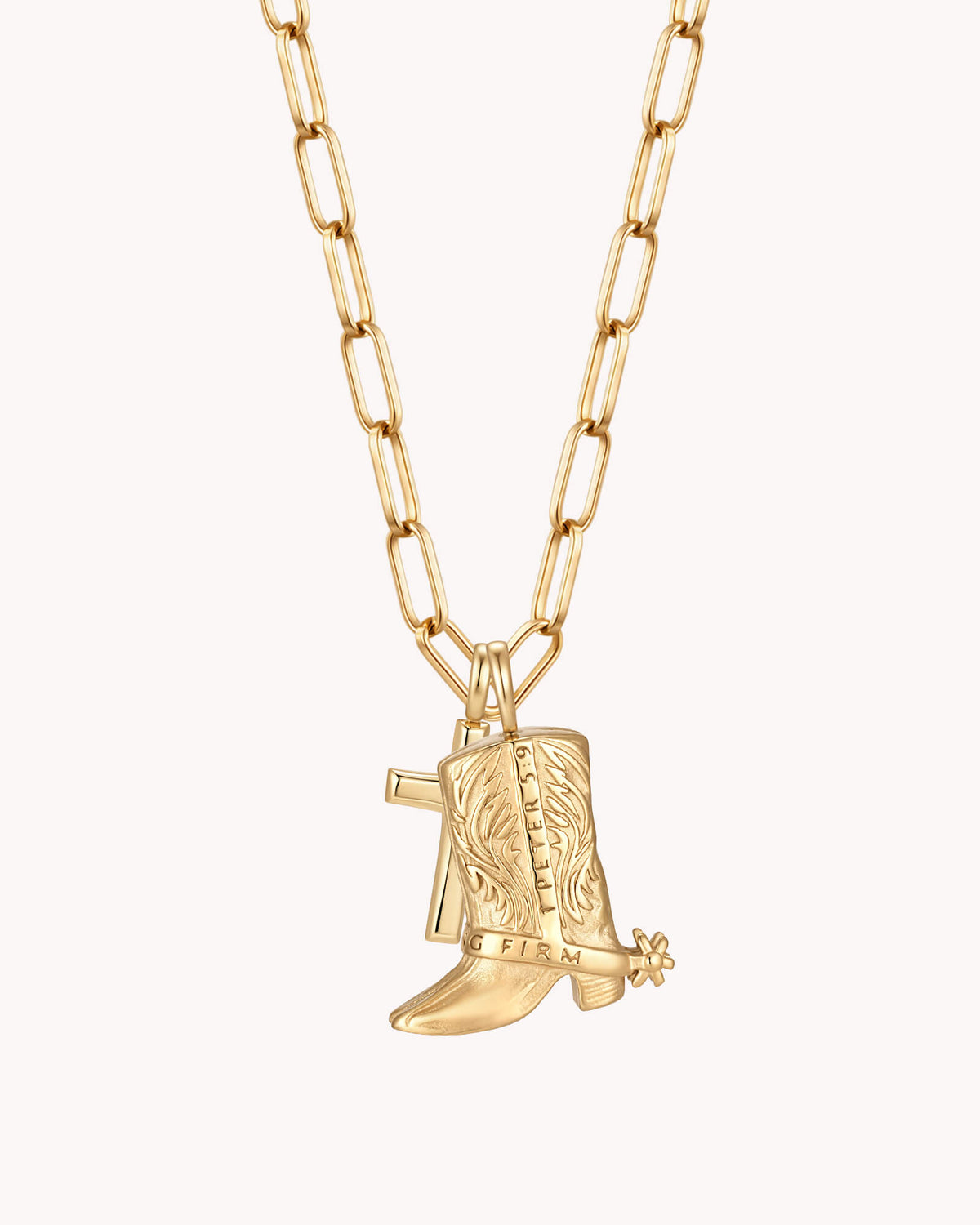 Back of Standing Firm in His Light Gold Cross Necklace