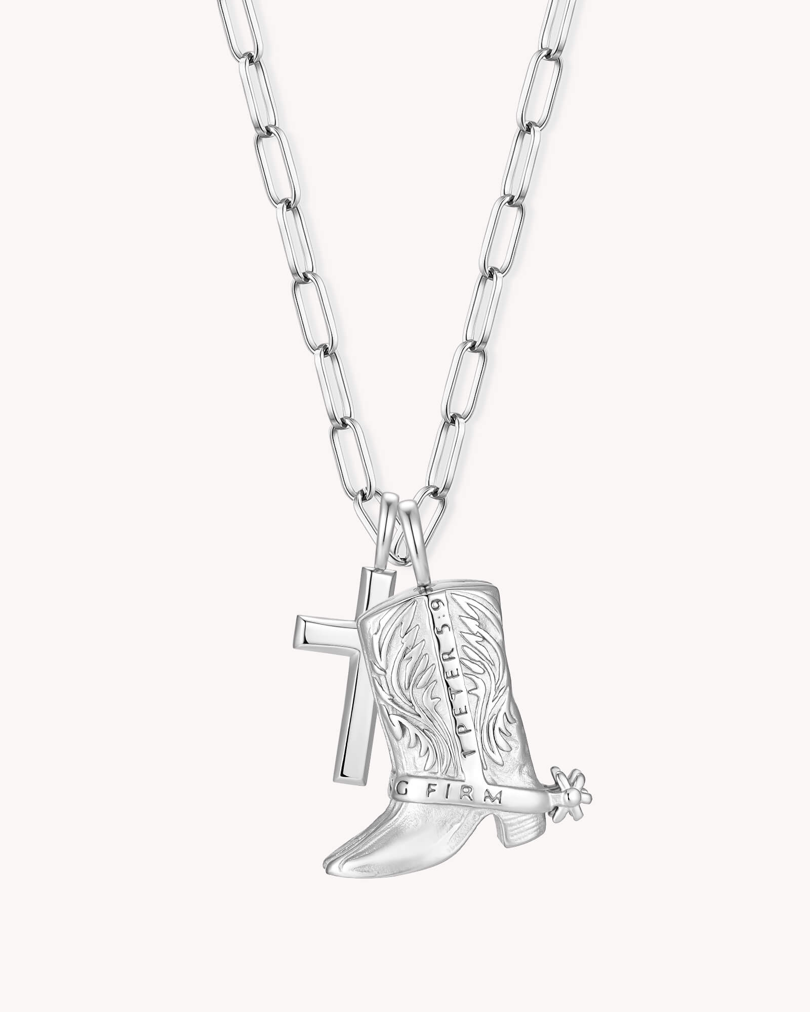 Back of Standing Firm in His Light White Gold Cross Necklace