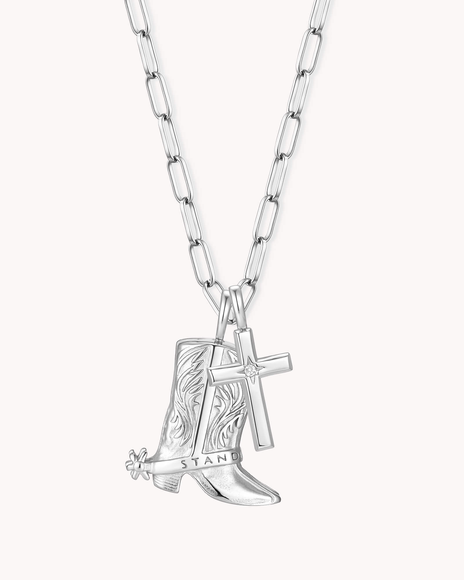 Standing Firm in His Light White Gold Cross Necklace