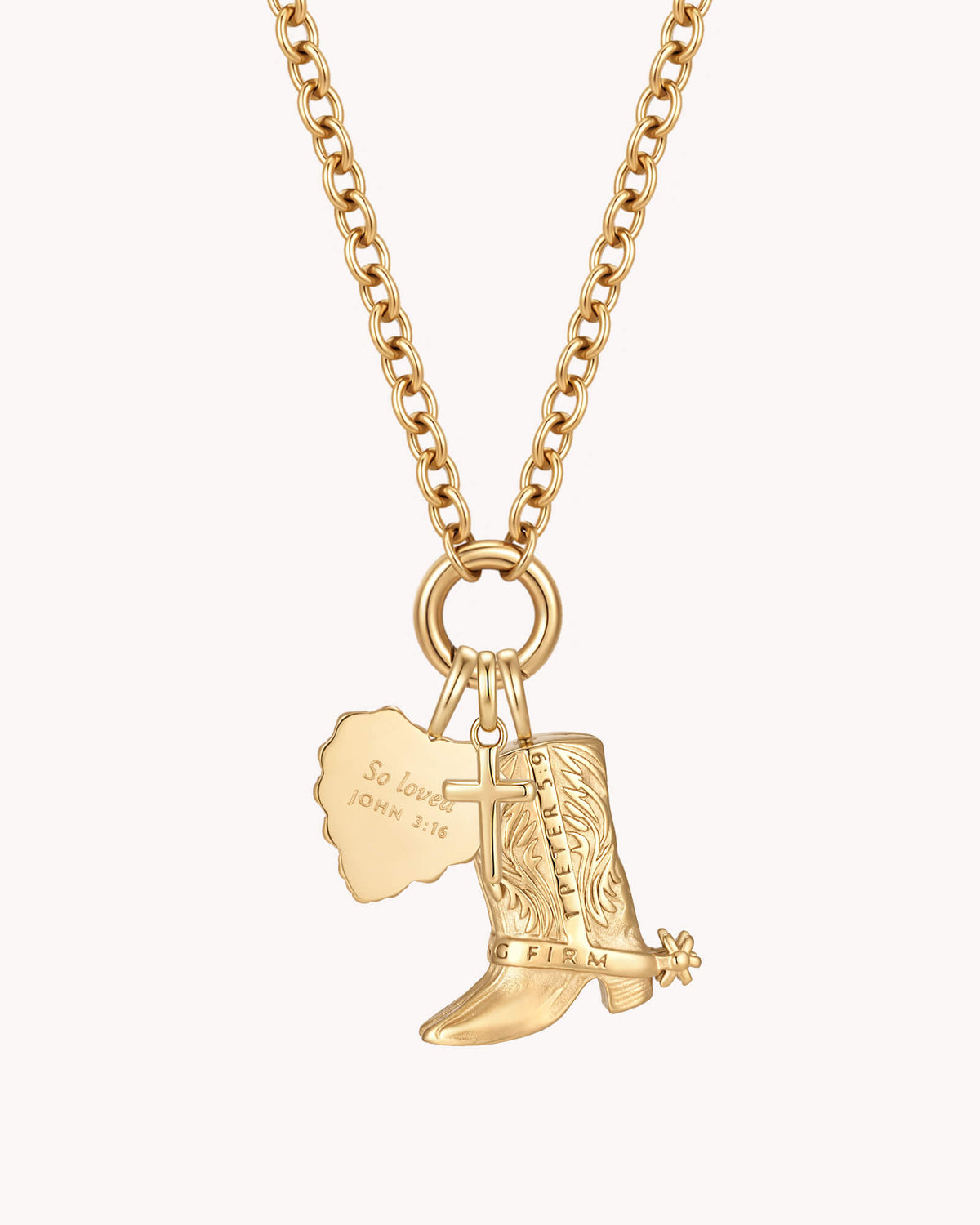 Back of Standing Firm in His Love Gold Heart Necklace