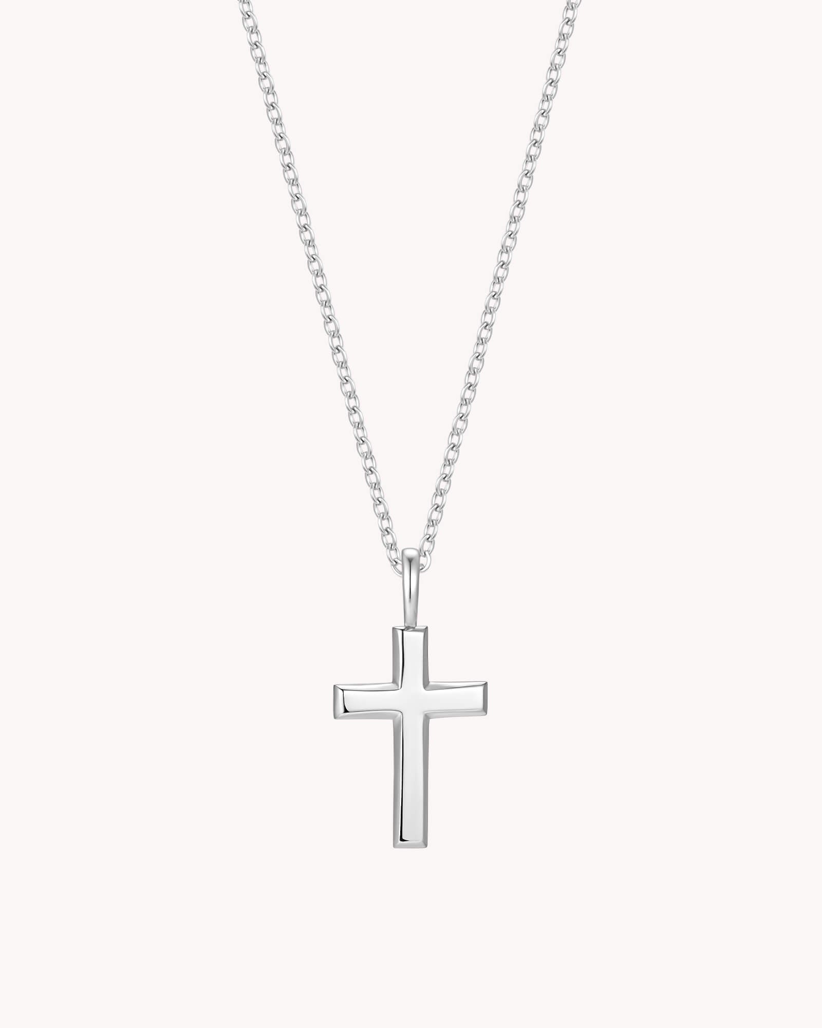 White Gold Classic Cross Cable Chain Necklace