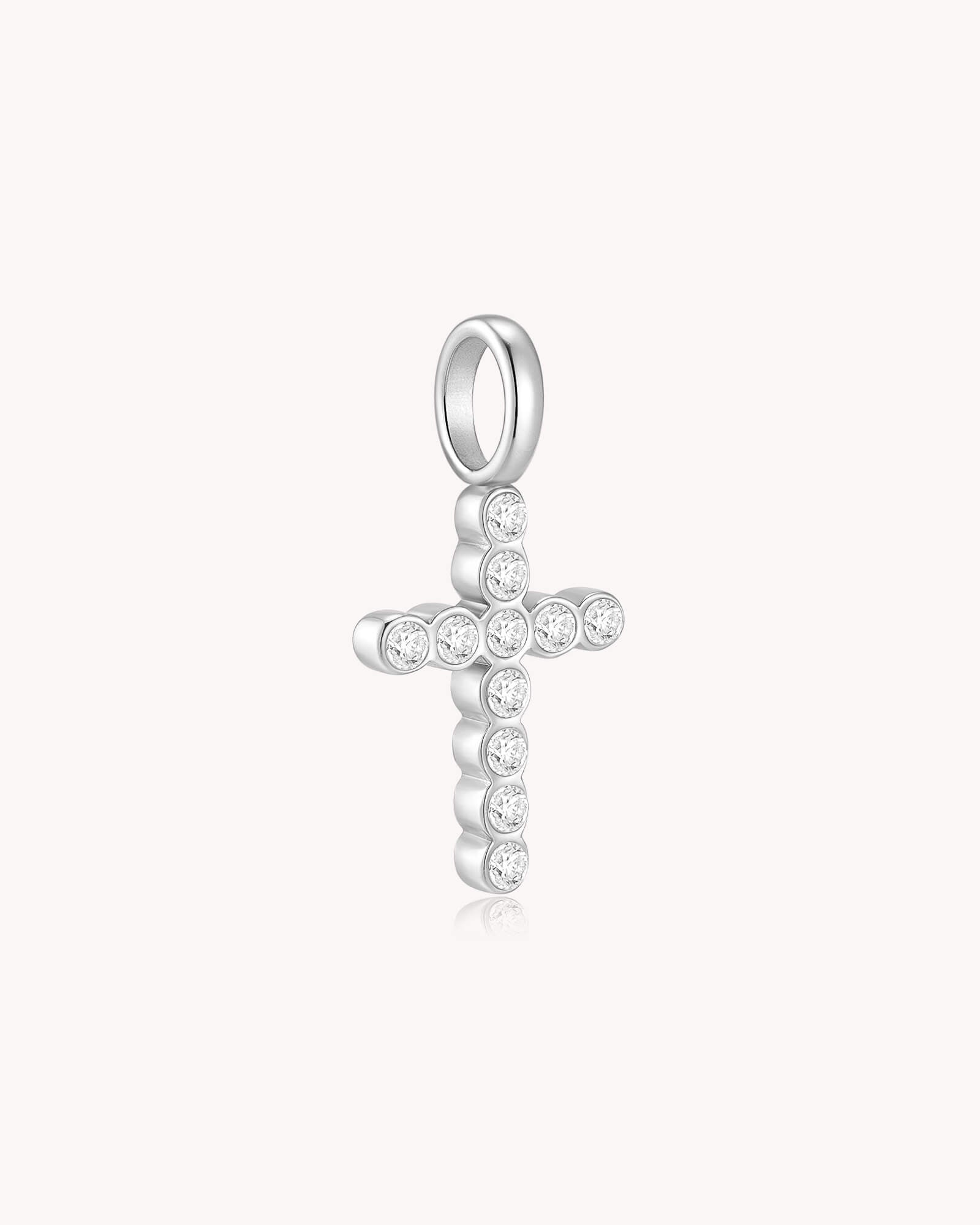 Angled view of White Gold Cubic Zirconia Refined Cross Pendant