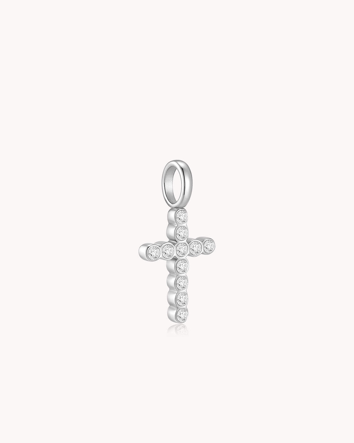 Angled view of White Gold Cubic Zirconia Refined Cross Pendant