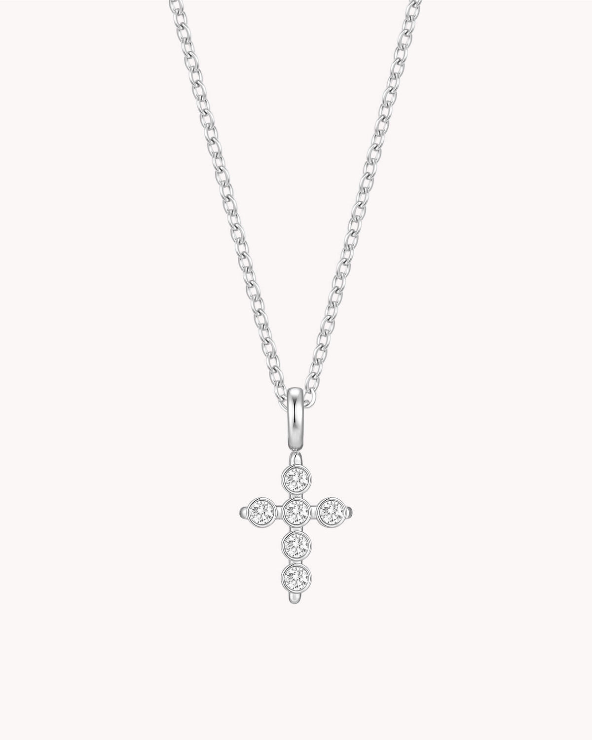 White Gold Delicate CZ Cross Cable Chain Necklace