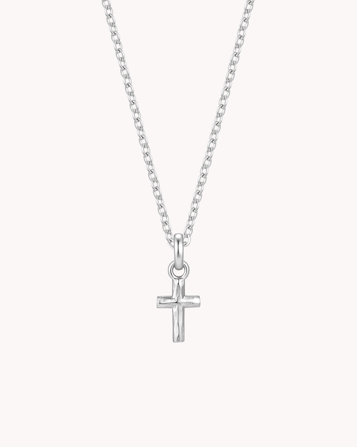 White Gold Petite Textured Cross Cable Chain Necklace