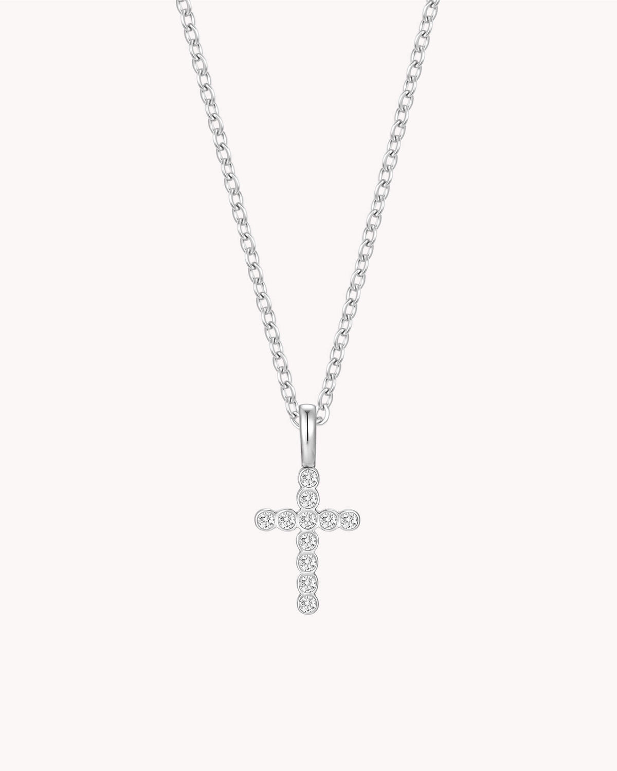 White Gold Refined CZ Cross Cable Chain Necklace