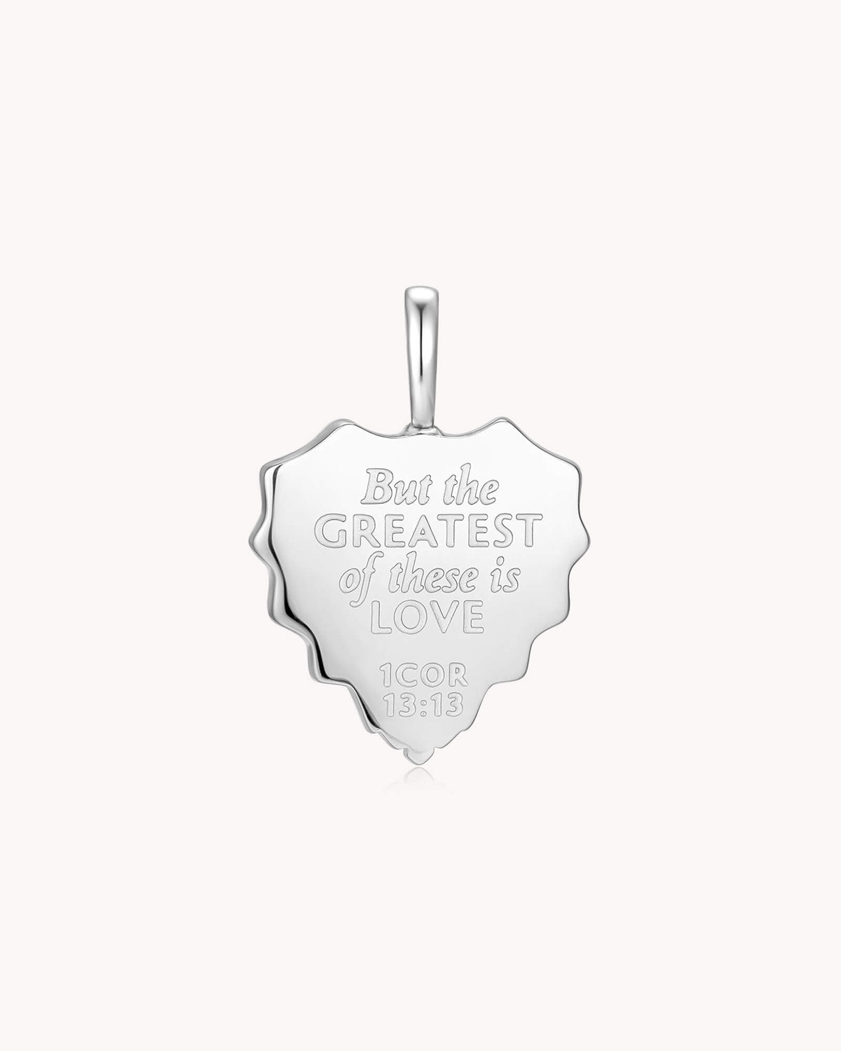 Back of The Greatest is Love 1 Corinthians 13:13 White Gold White Onyx Heart