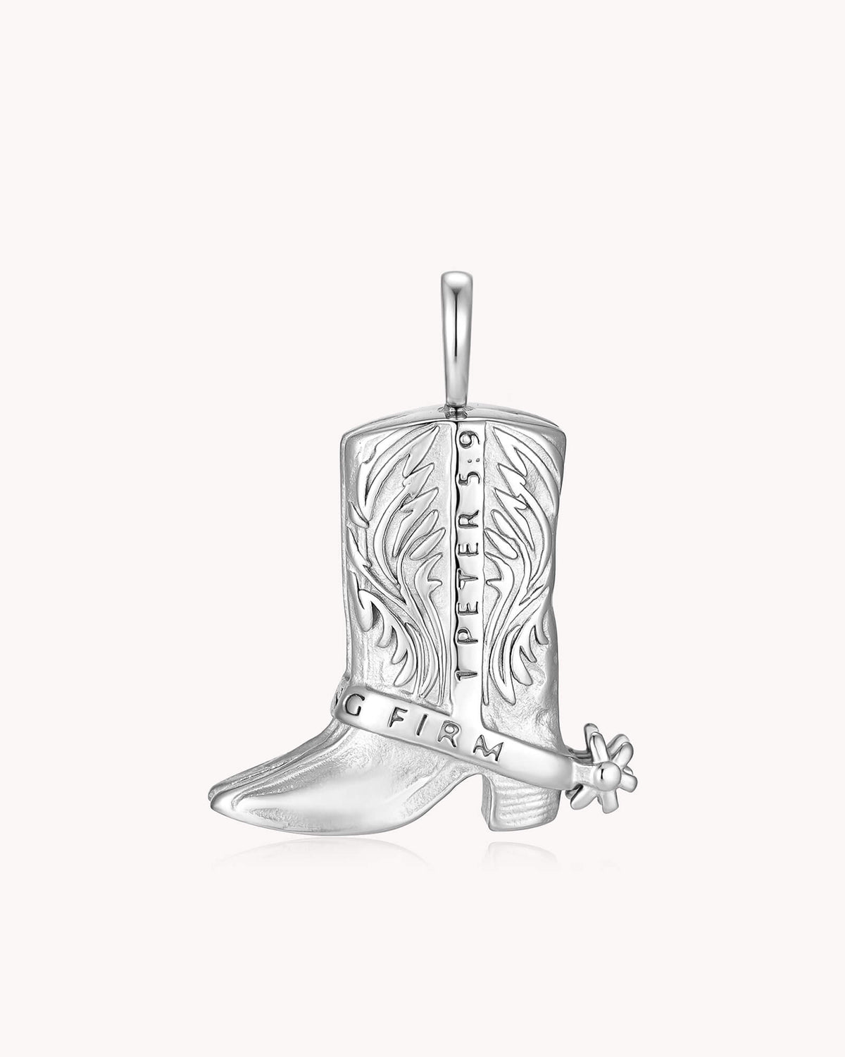 Standing Firm 1 Peter 5:9 White Gold Cowboy Boots Pendant