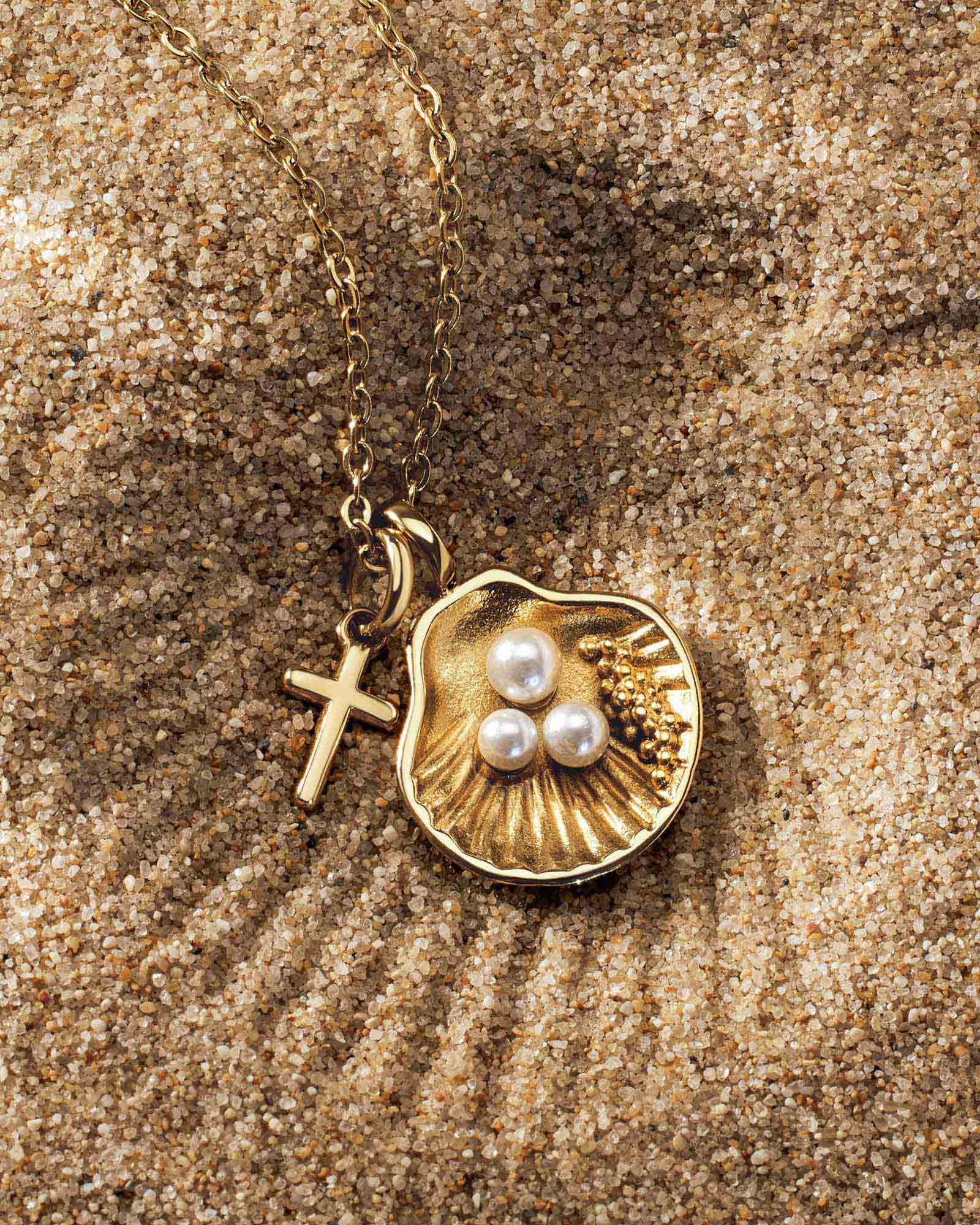 2 Timothy 1:5 Gold Pearl Pendant and Petite Classic Cross on Cable Chain