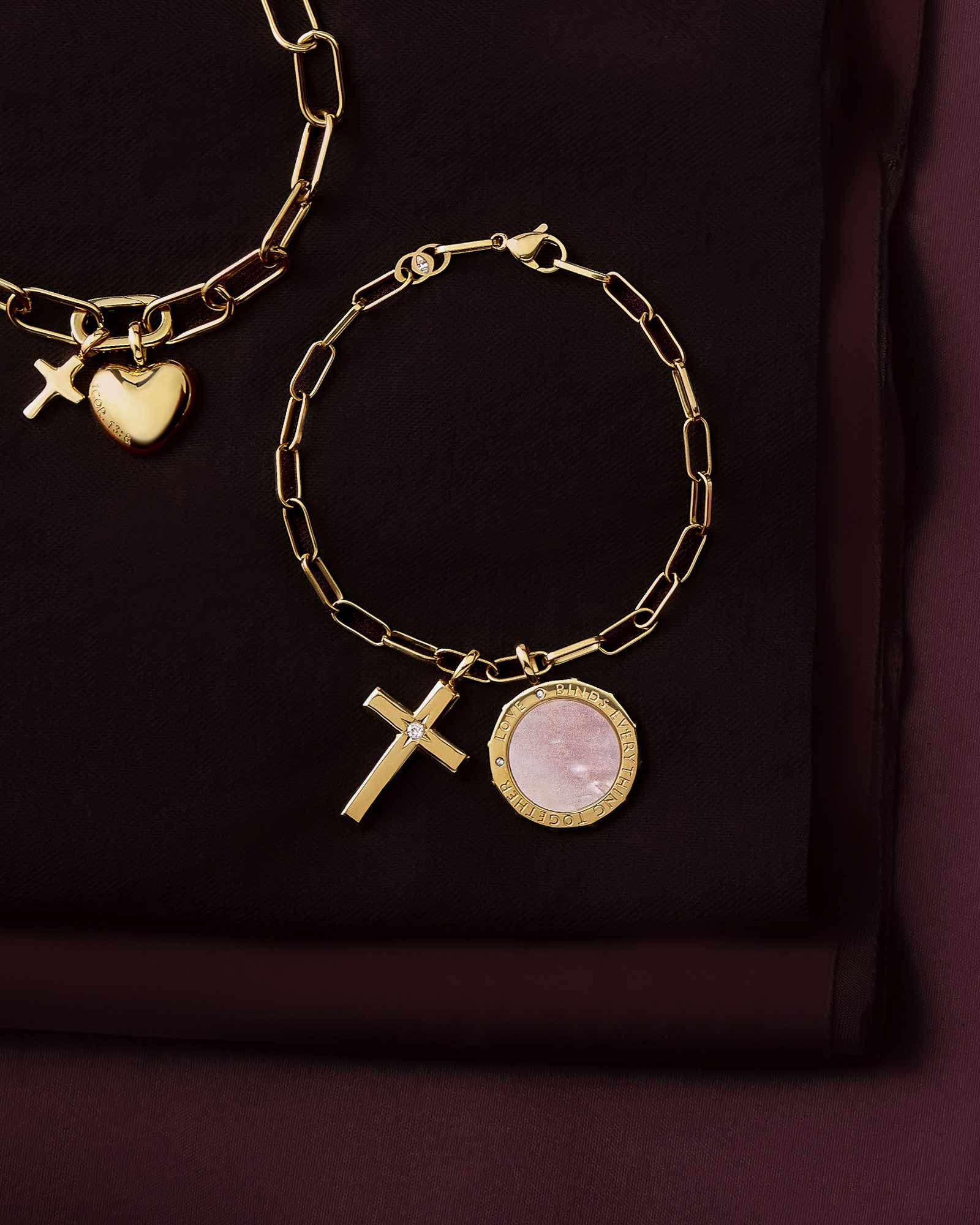 Love Binds Everything Together Colossians 3:14 Gold Medallion attached to the foundation link chain bracelet