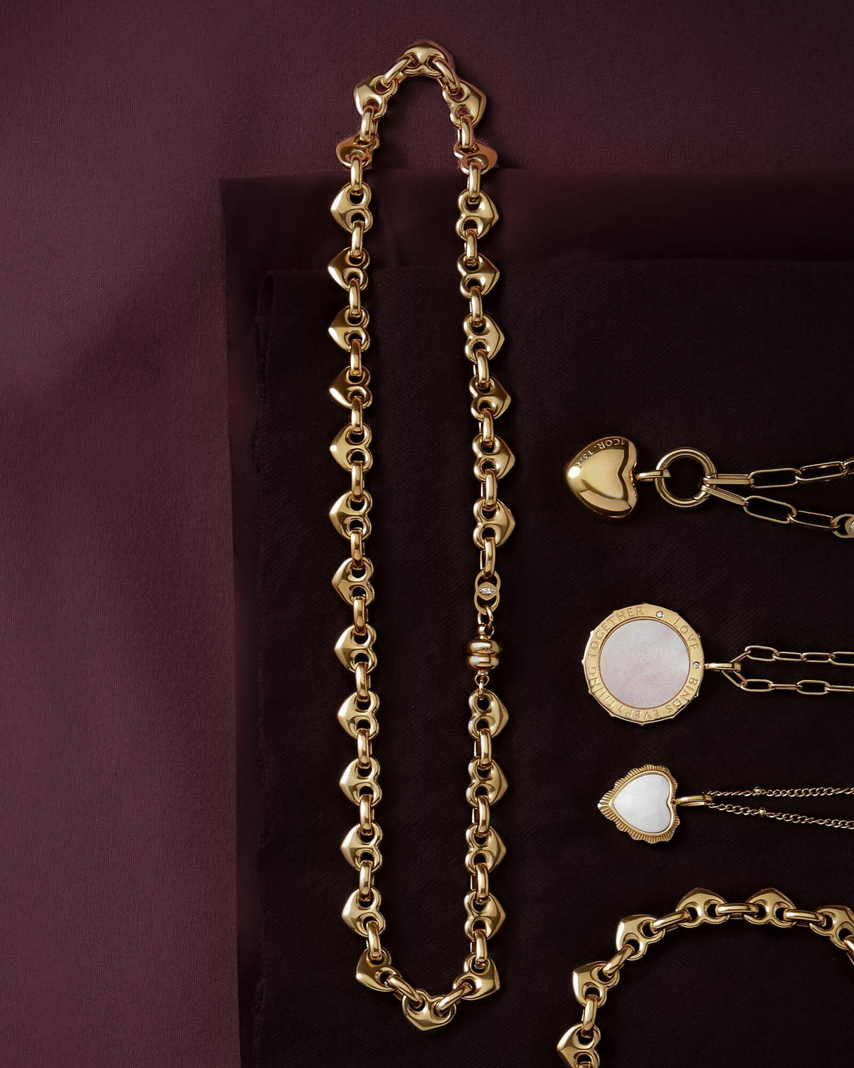 Colossians 3:14 Gold Heart Mariner Chain Necklace in styled setting