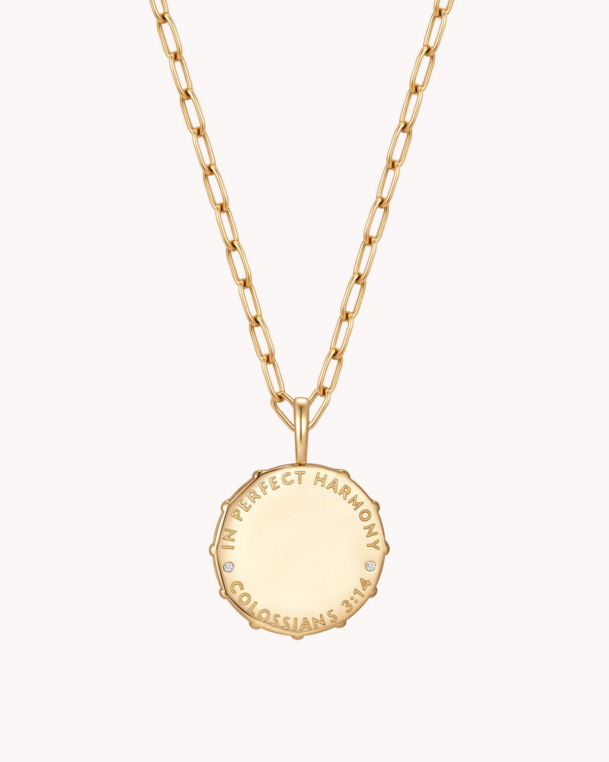 Back of Colossians 3:14 Love Binds Gold Medallion Necklace