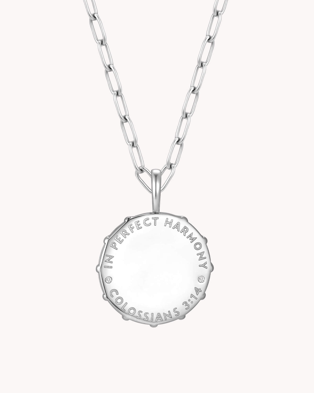 Back of Colossians 3:14 Love Binds White Gold Small Link Chain Necklace