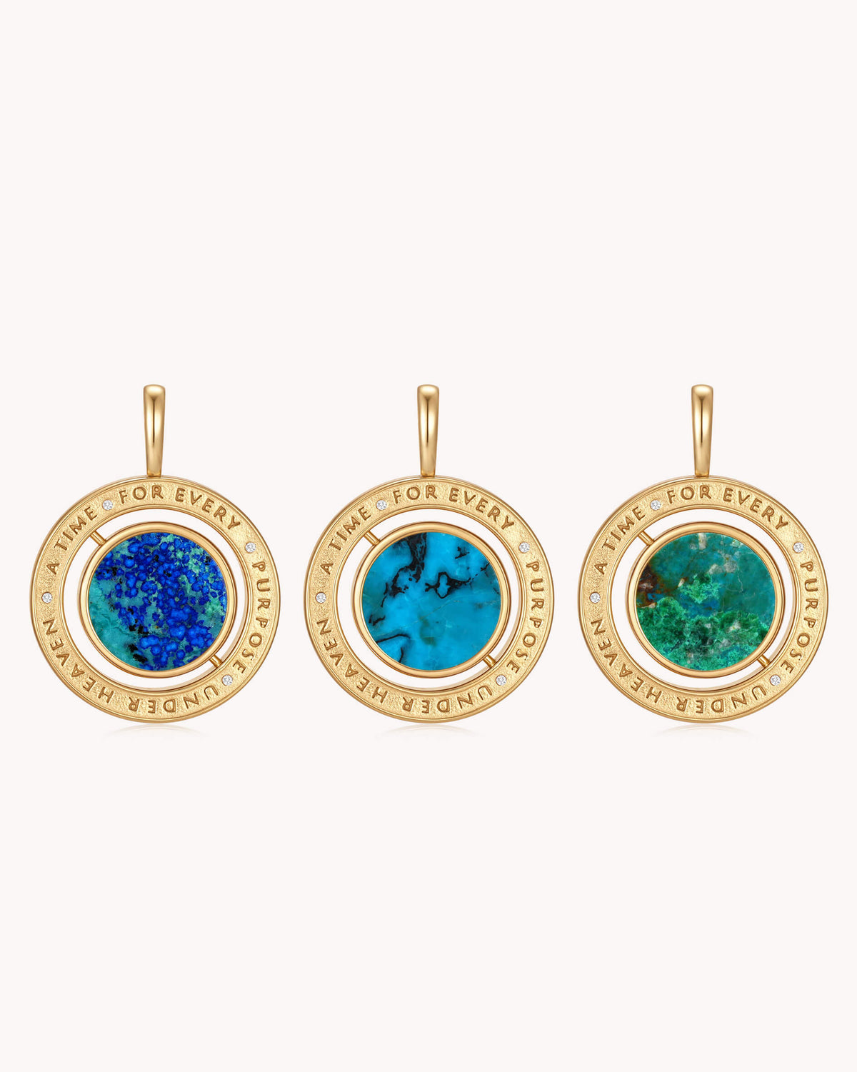 Natural stone variation on To Everything There is a Season Ecclesiastes 3:1 Gold Spinning Medallion