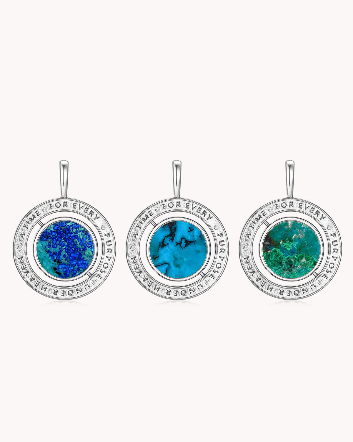 Natural stone variations on To Everything There is a Season Ecclesiastes 3:1 White Gold Spinning Medallion