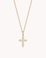 Gold Delicate CZ Cross Cable Chain Necklace