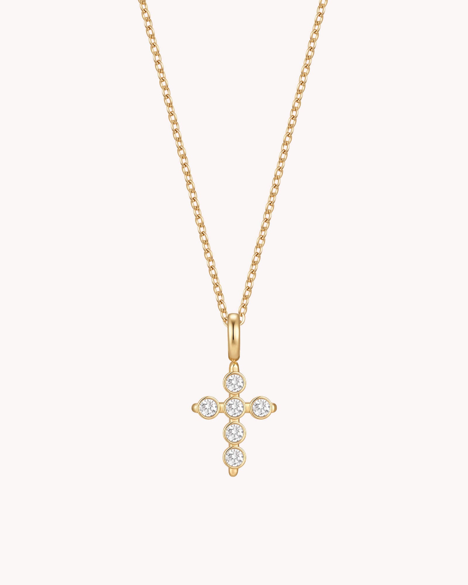 Gold Delicate CZ Cross Cable Chain Necklace