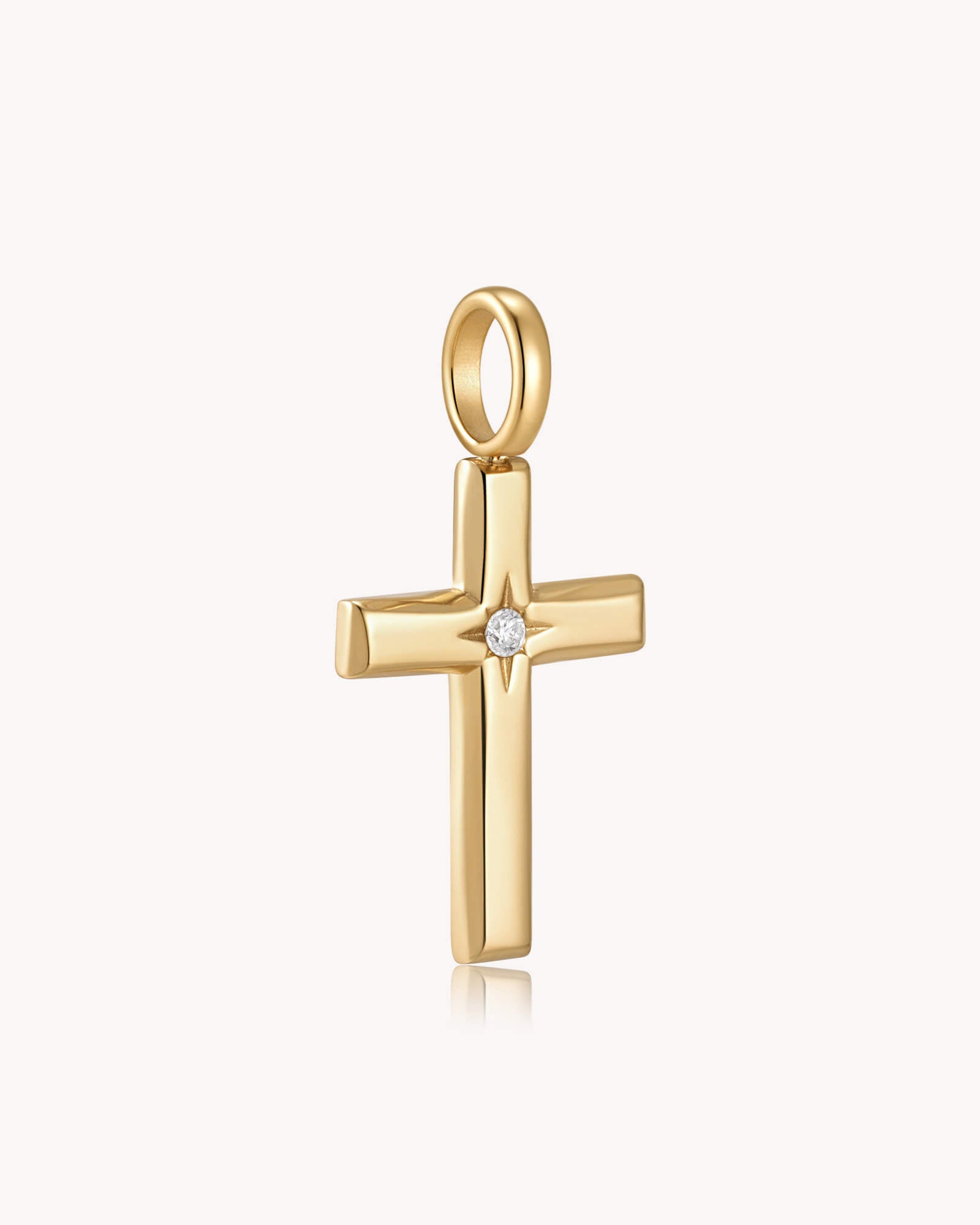 Angled view of The Bright Morning Star Gold Cross Pendant